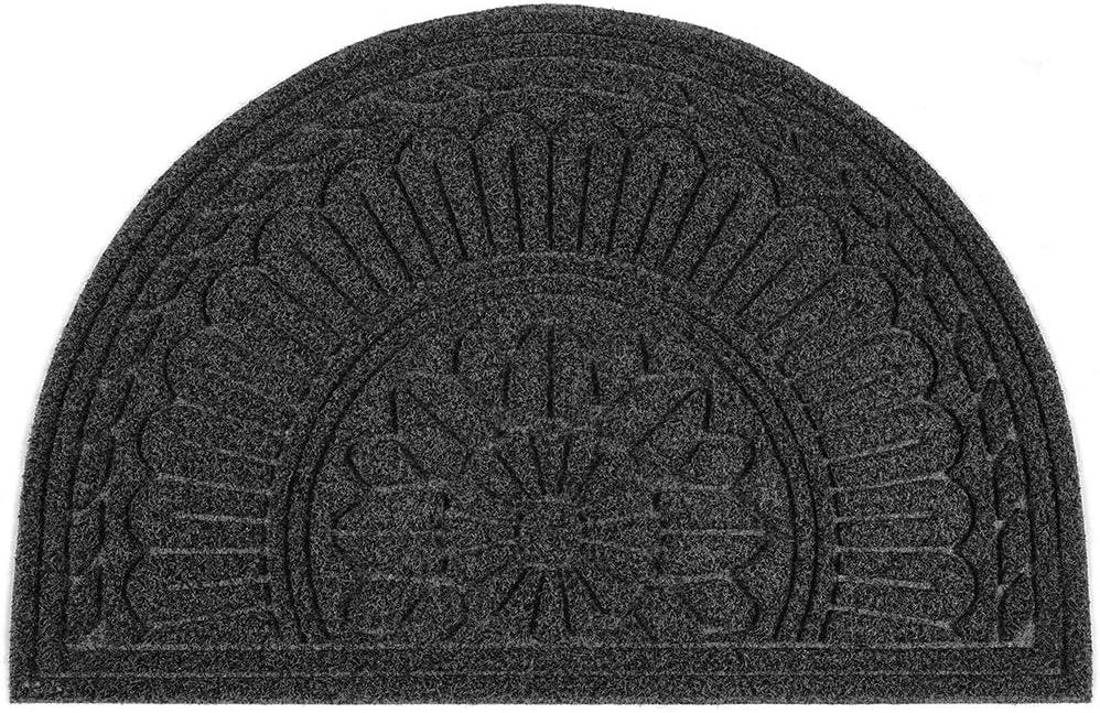 Mibao Door Mat Outdoor Indoor, 23.5" x 35.5", Half Round Door Mats, Non-Slip Front Door Mats Outdoor, Dirt Trapper Welcome Mats for Front Door, Back Door, Shoe Scraper, Black