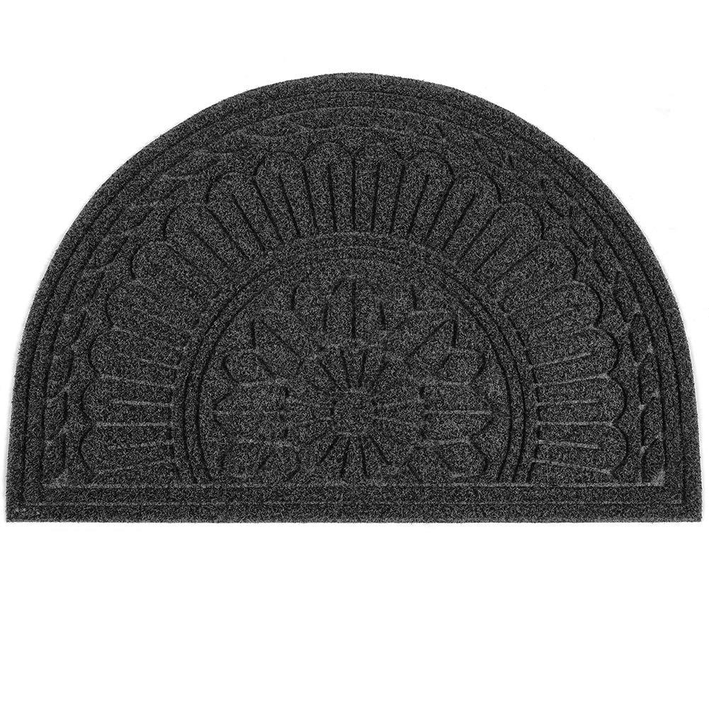 Mibao Door Mat Outdoor Indoor, 23.5" x 35.5", Half Round Door Mats, Non-Slip Front Door Mats Outdoor, Dirt Trapper Welcome Mats for Front Door, Back Door, Shoe Scraper, Black