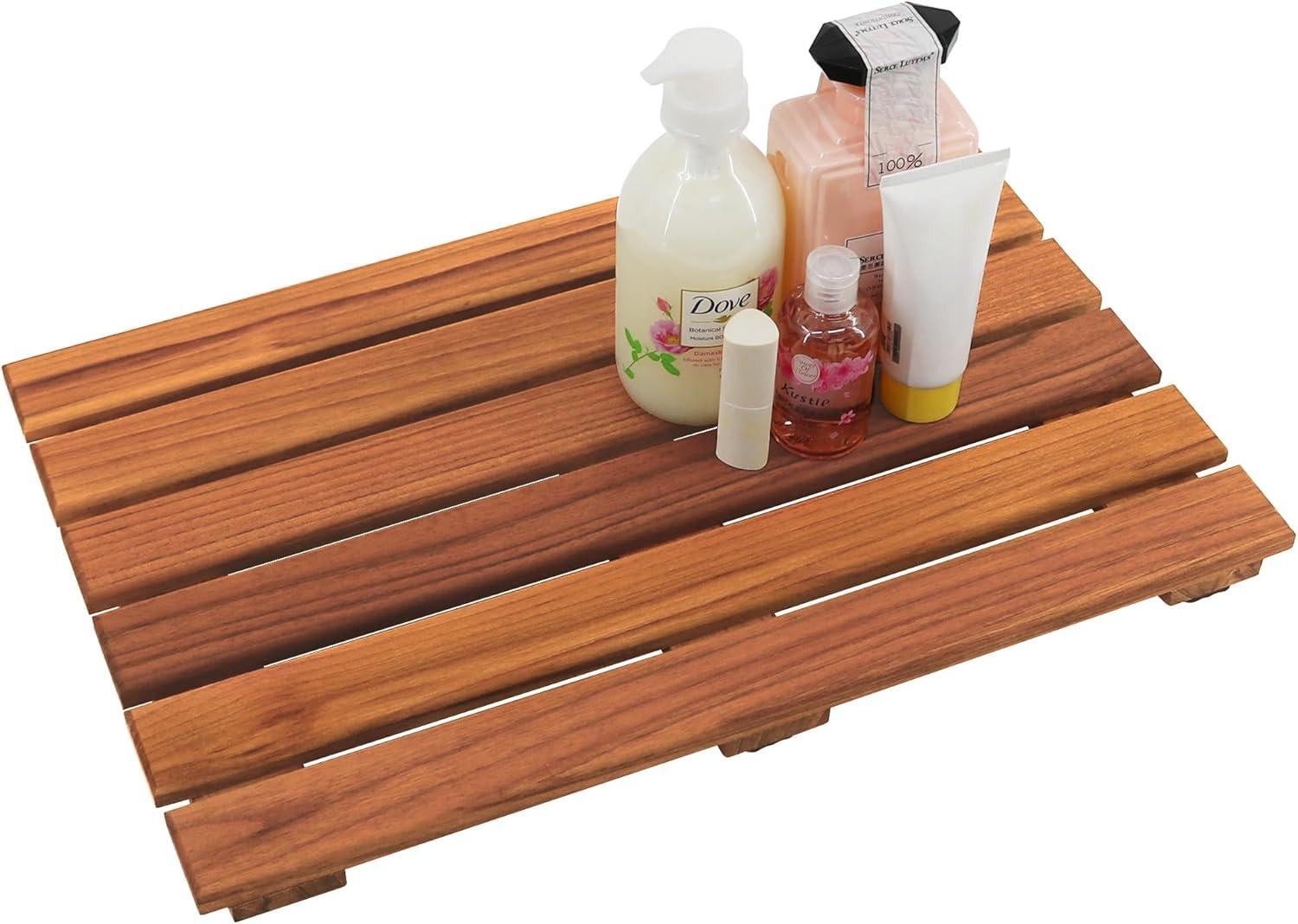 Teak Shower Mat, Non-Slip Bath Mat, Luxury Spa Mat, Wooden Mat for Bathtub, 20 x 13 in