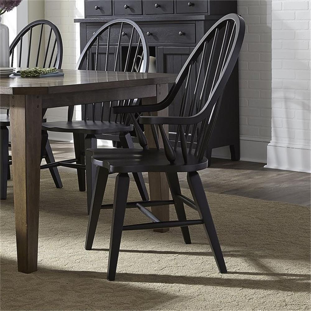 Black Wood Windsor Slat Back Arm Chair