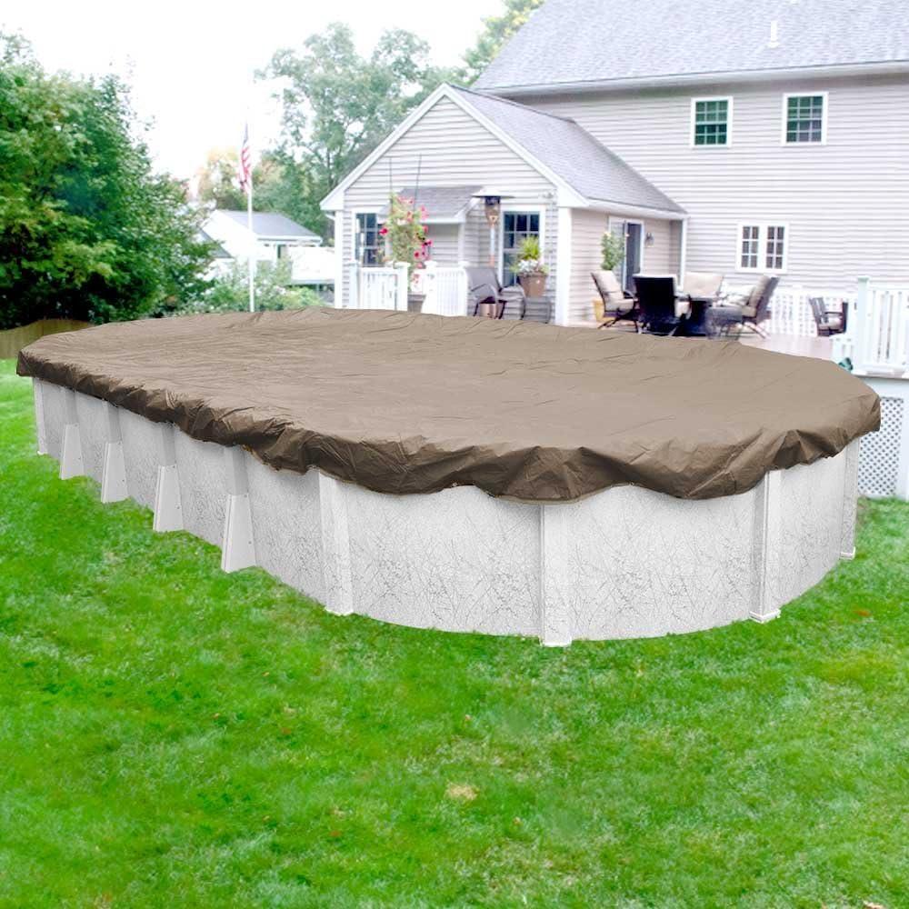 Extra Heavy-Duty Sandstone Oval Winter Pool Cover