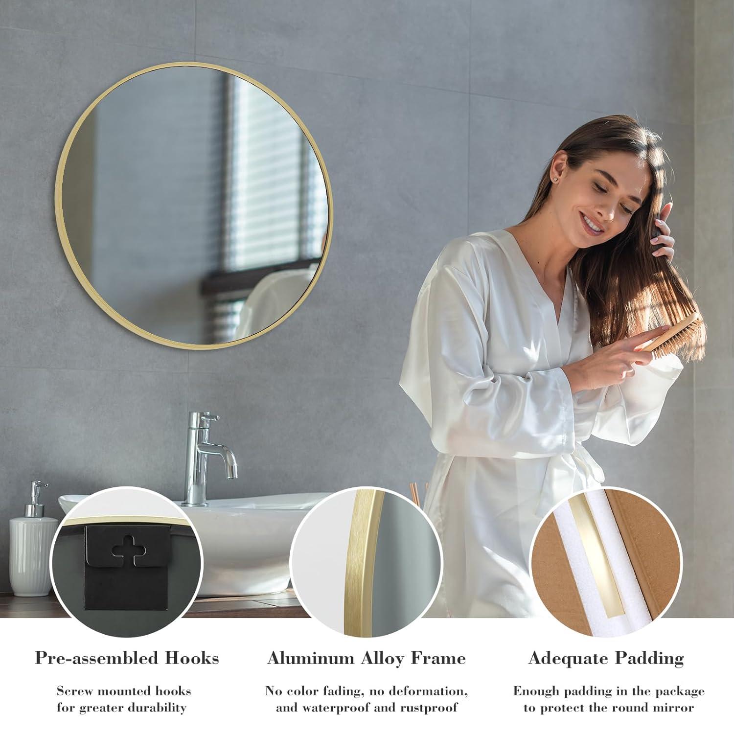 gold Round Wall Mirror, Bathroom Mirrors for Over Sink, Circle Mirror for Bathroom, Entryway, Bedroom, Vanity (24 Inch)