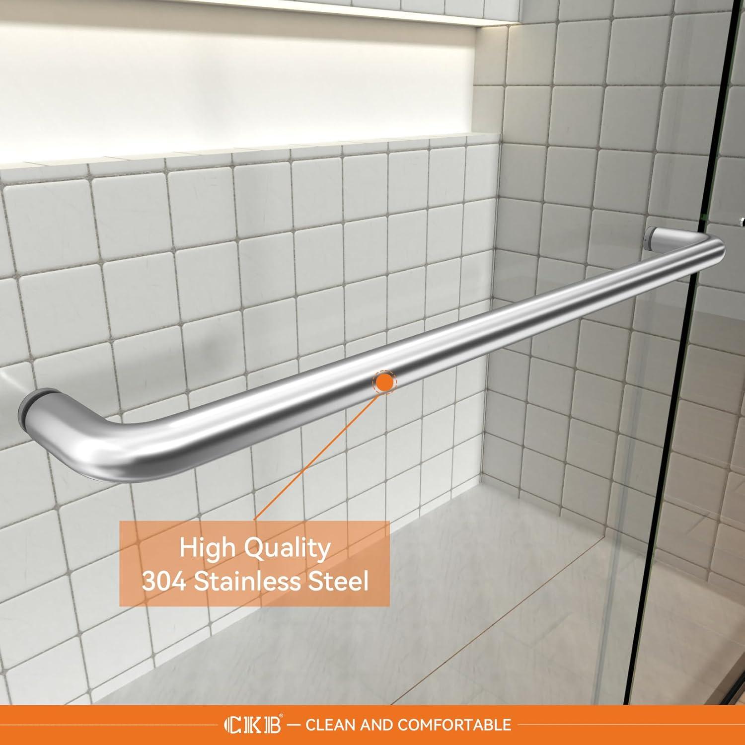 Chrome Semi-Frameless Double Sliding Shower Door with Clear Glass