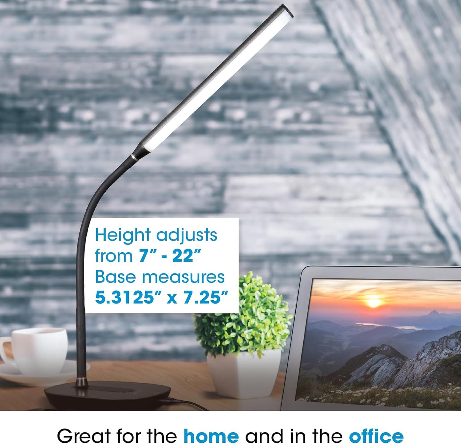 OttLite OttLite Strive LED Desk Lamp with USB, Flexible Neck, 3 Brightness Settings with Touch Controls