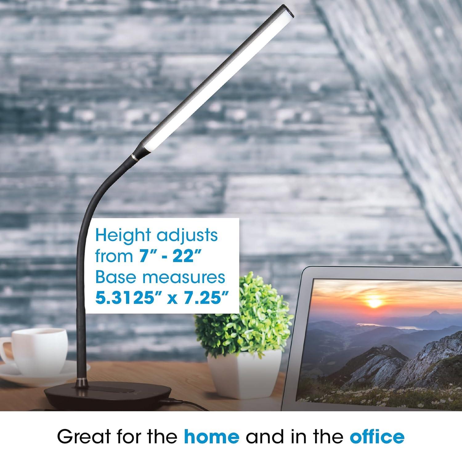 OttLite OttLite Strive LED Desk Lamp with USB, Flexible Neck, 3 Brightness Settings with Touch Controls