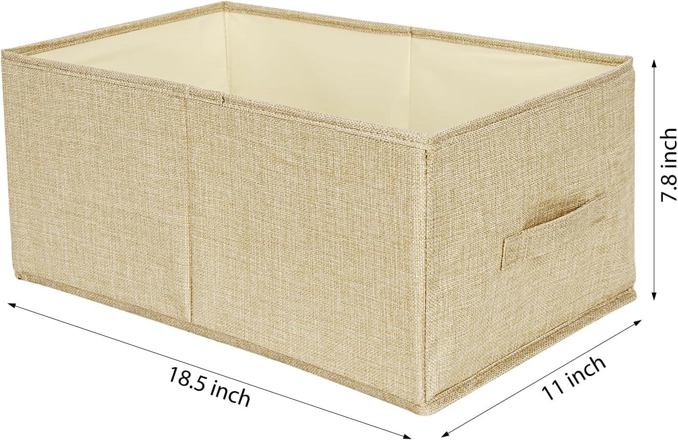 Beige Linen Foldable Storage Bins with Handles, 3-Pack