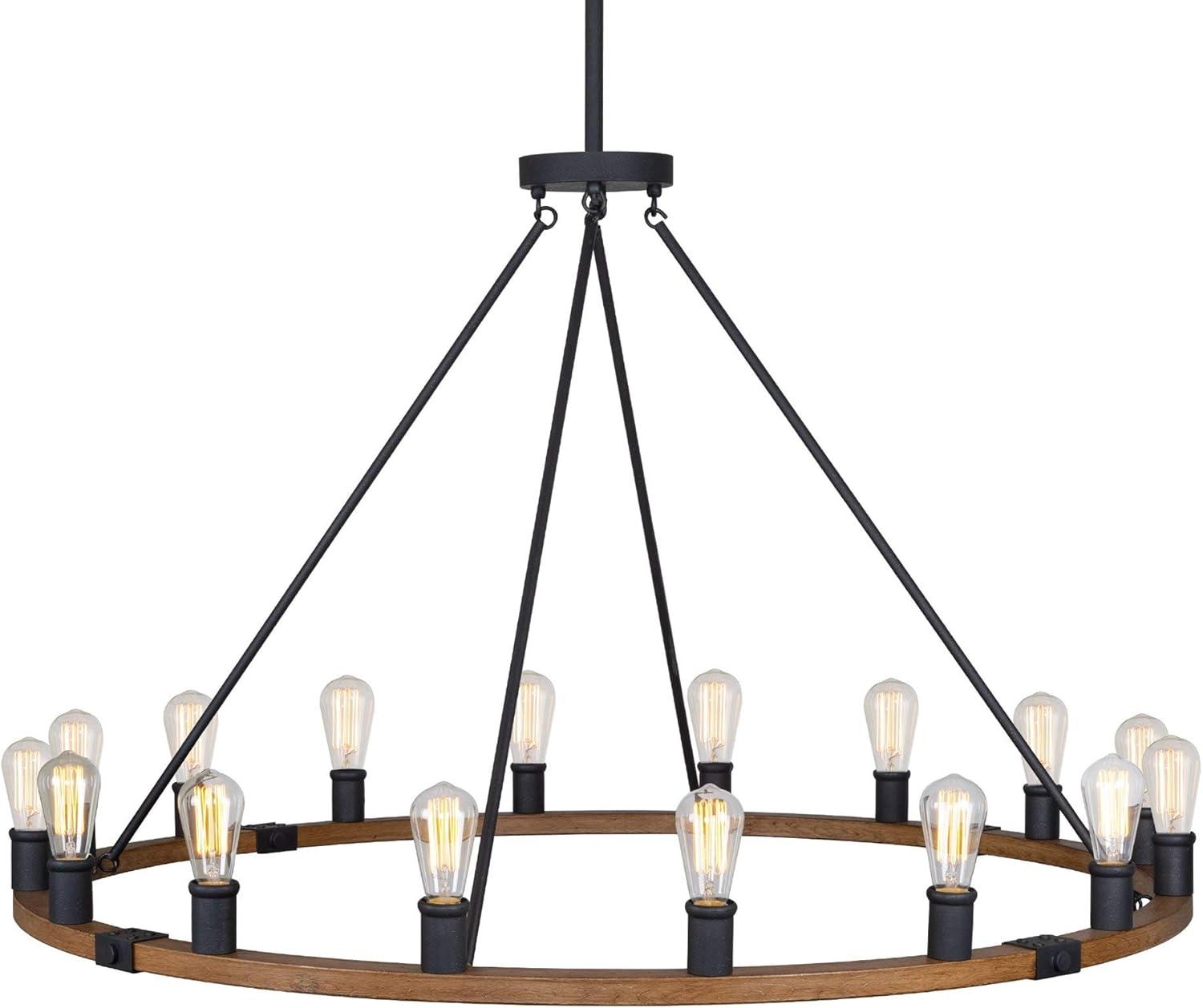 Jericho 48" Black and Oak Wagon Wheel Chandelier