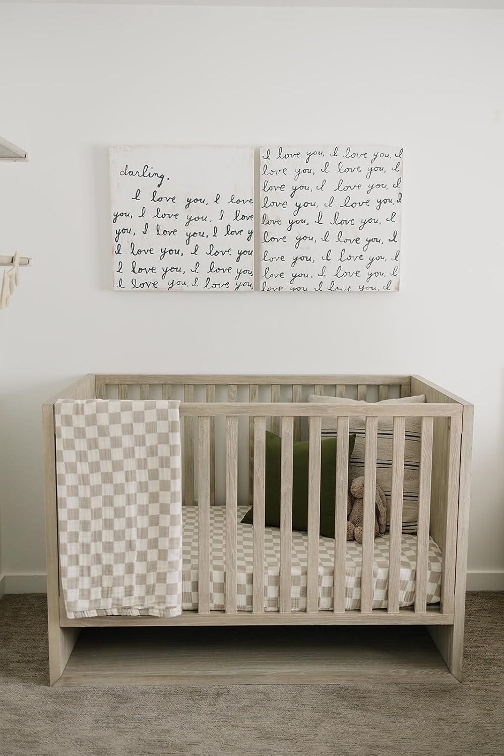 Taupe and White Checkered Cotton Muslin Baby Quilt