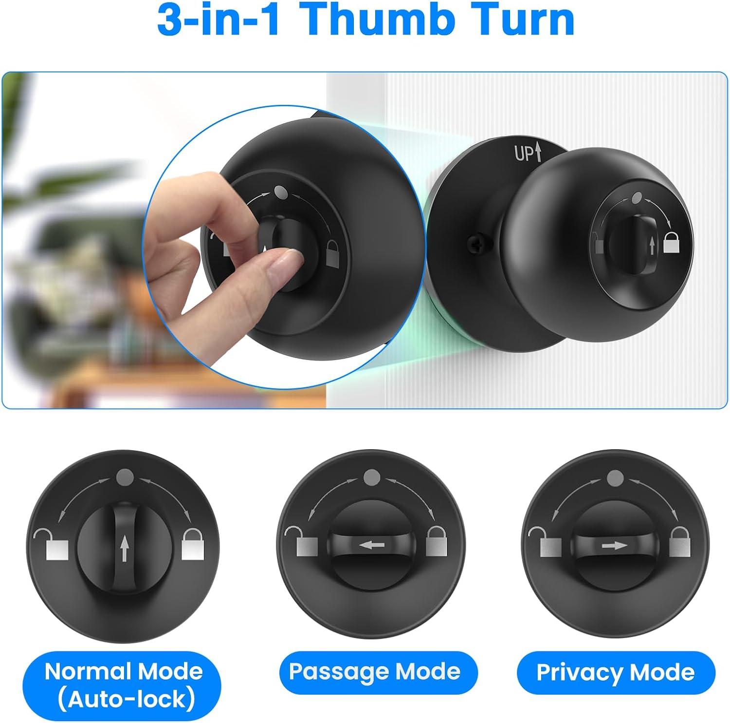 Ghome Fingerprint Smart Door Knob Lock App Control Biometric with Type-C Charge