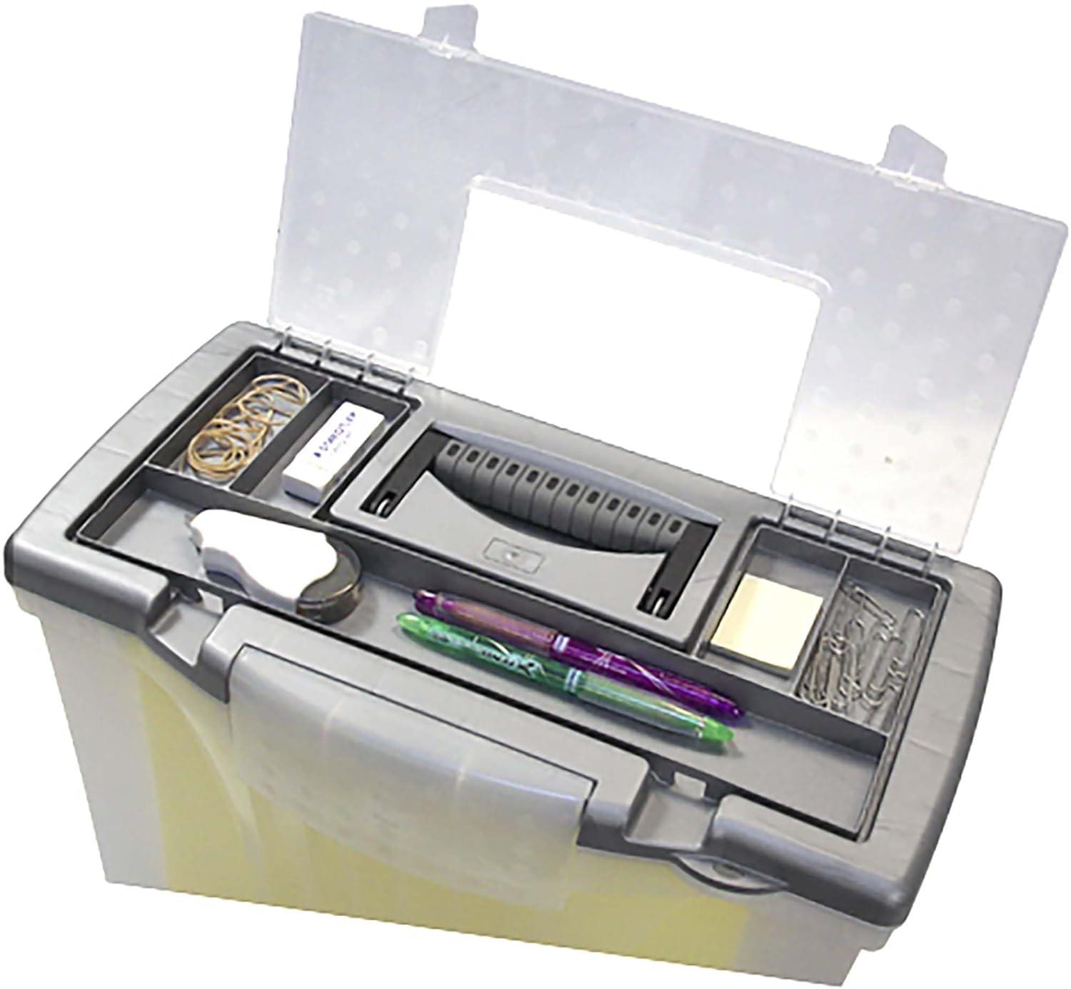 Portable Letter/Legal Filebox With Organizer Lid, Letter/Legal Files, 14.5" X 10.5" X 12", Clear/Silver