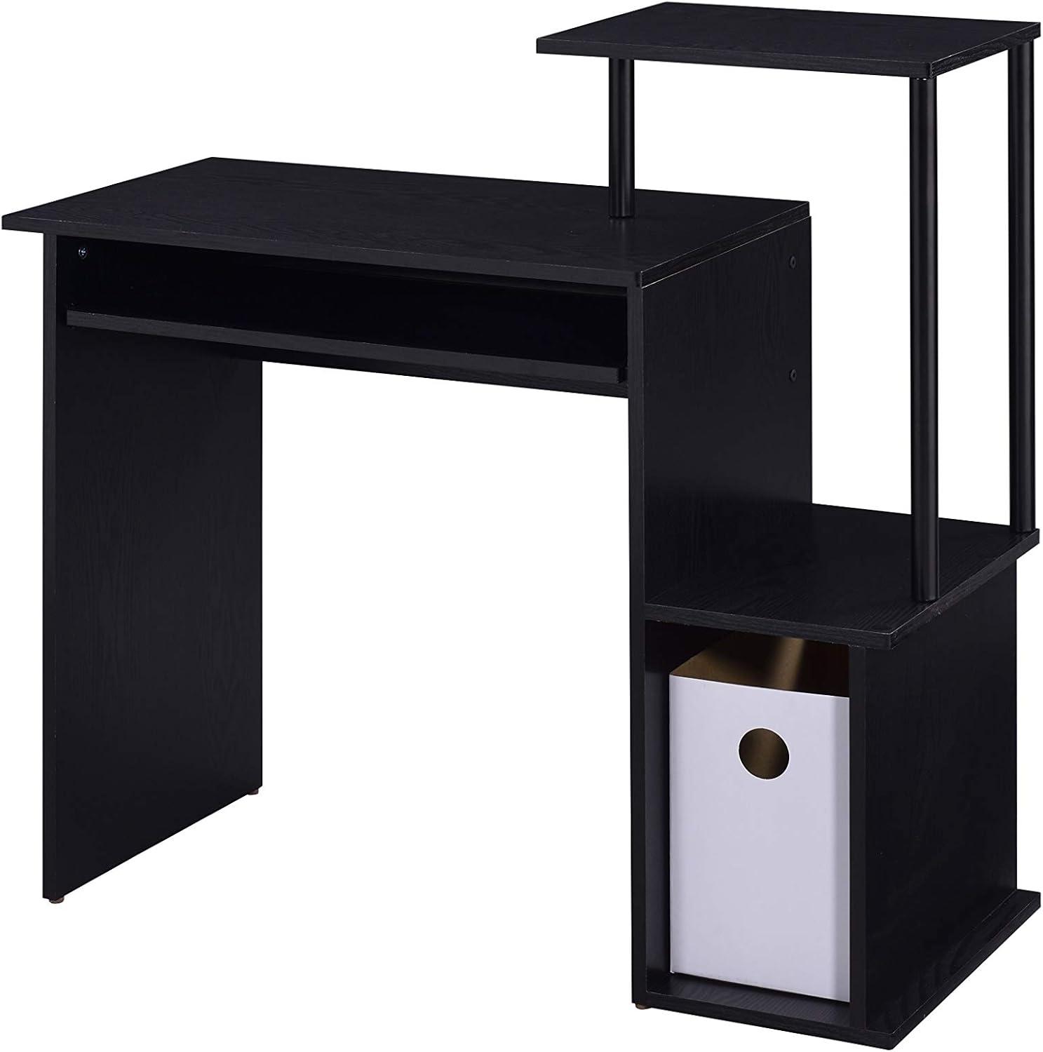 Executive Black Wooden Desk with Keyboard Tray and Storage