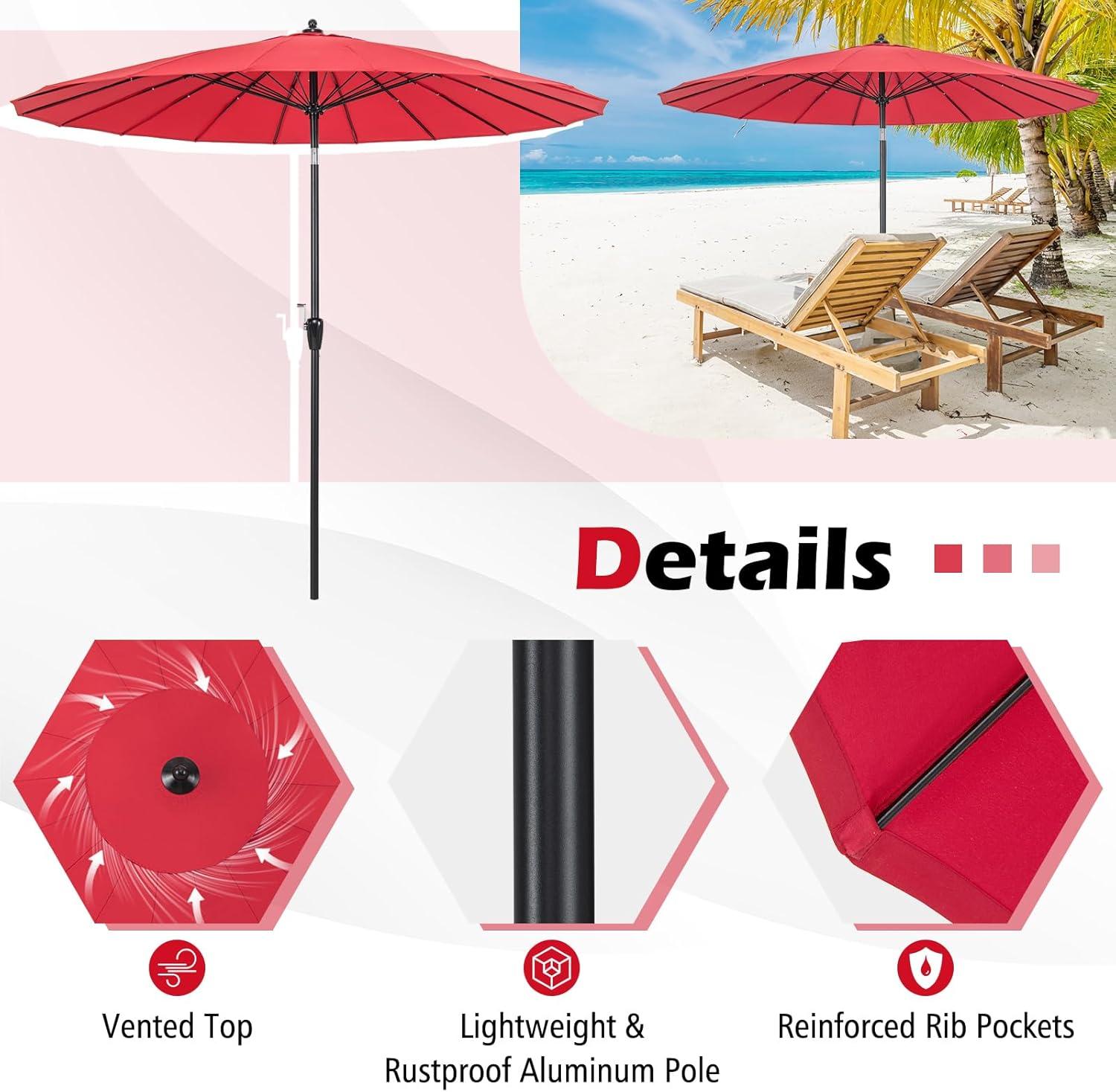 Spaco 9 Feet Round Patio Umbrella with 18 Fiberglass Ribs-Wine, Patio Offset Umbrella with Easy Tilt Adjustment, Outdoor Cantilever Hanging Umbrella