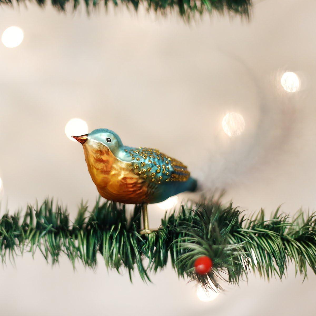 Handcrafted Blue and Gold Glass Bird Tree Topper