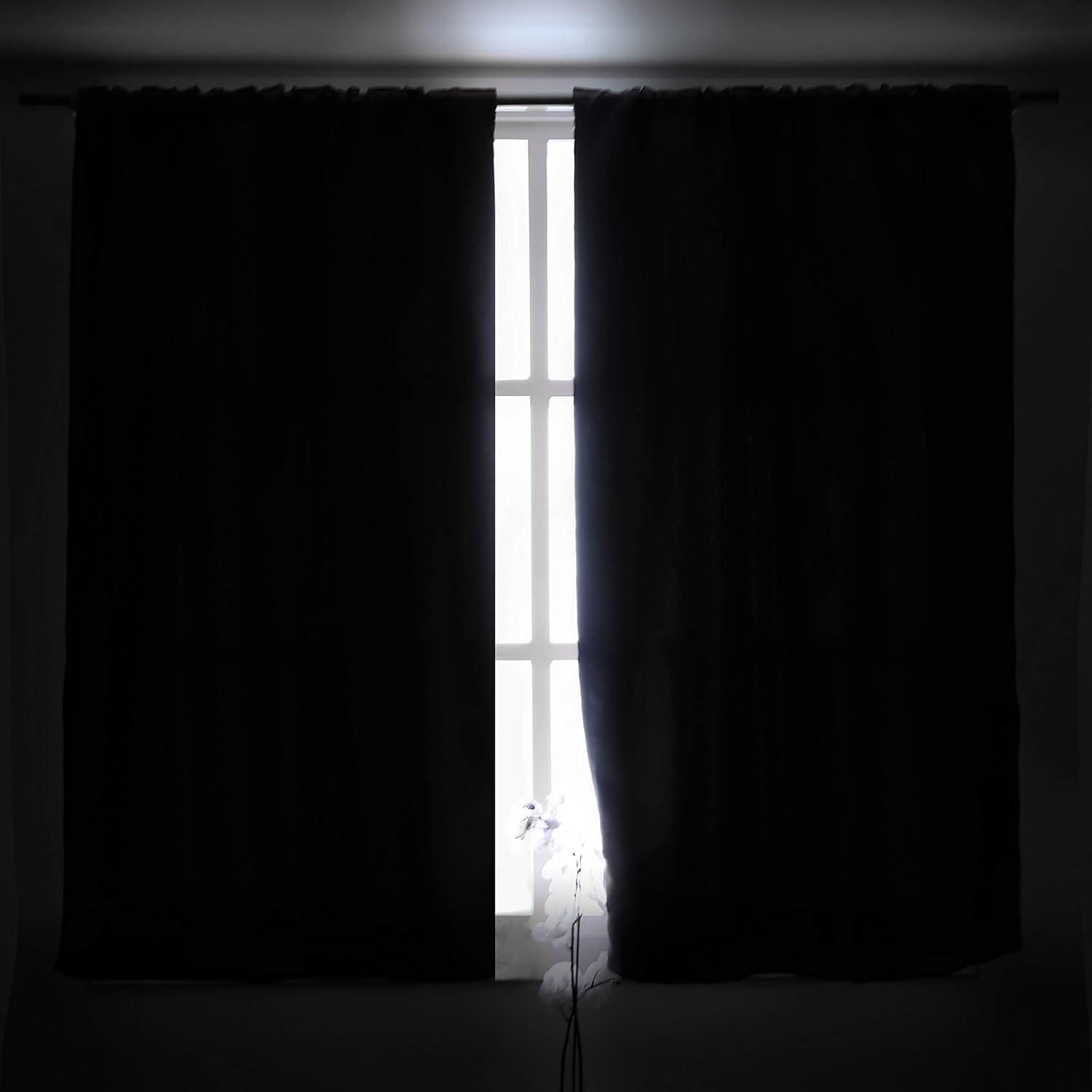 Coodeto Short Blackout Curtains Black, Set of 2, W52 x L63 - Blackout Curtains for Kitchen and Kids Bedroom