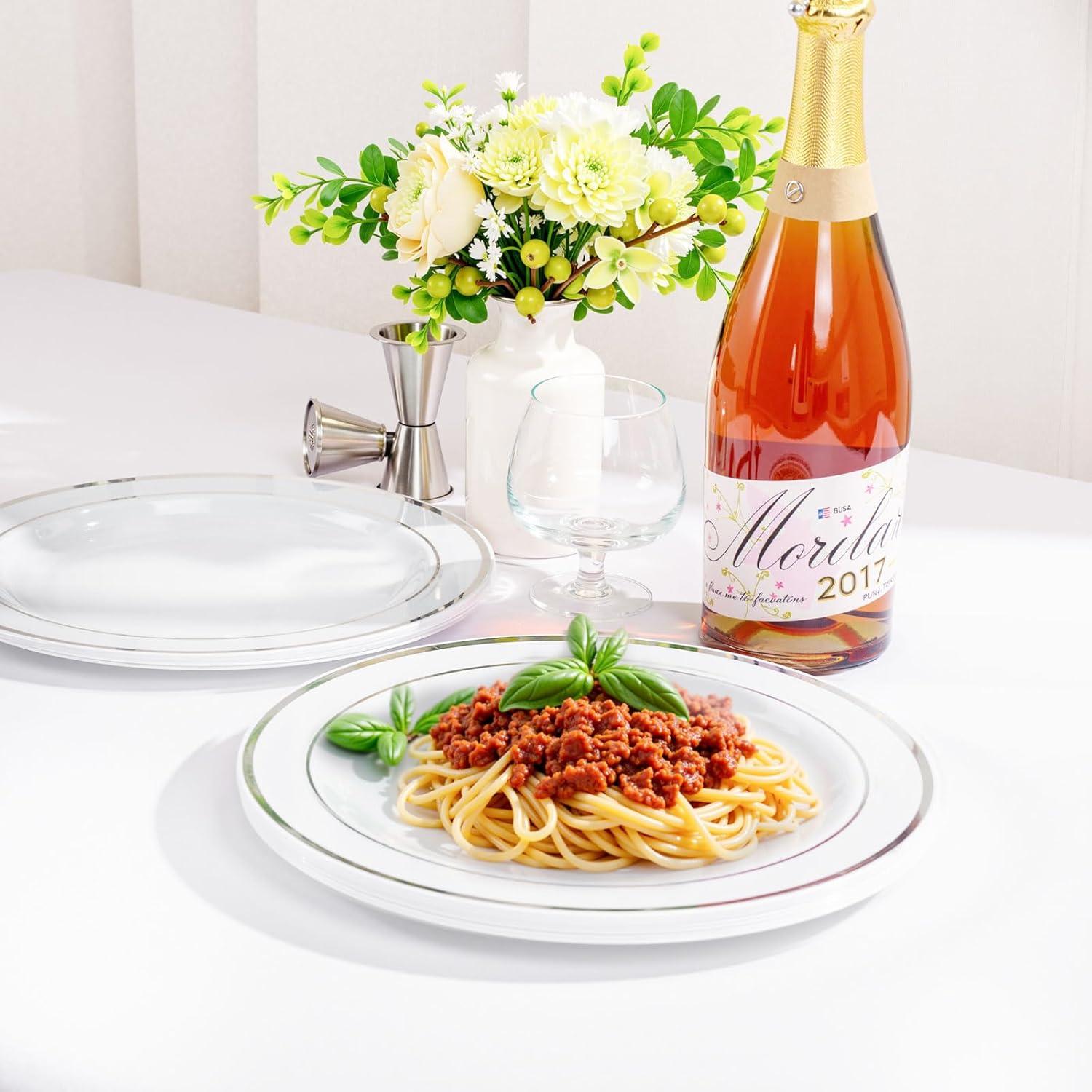 WELLIFE Silver Plastic Dinner Plates 72 Pieces, 10.25" Silver Disposable Plates, Premium Hard Plastic Lunch Plates, Ideal for Wedding and Party