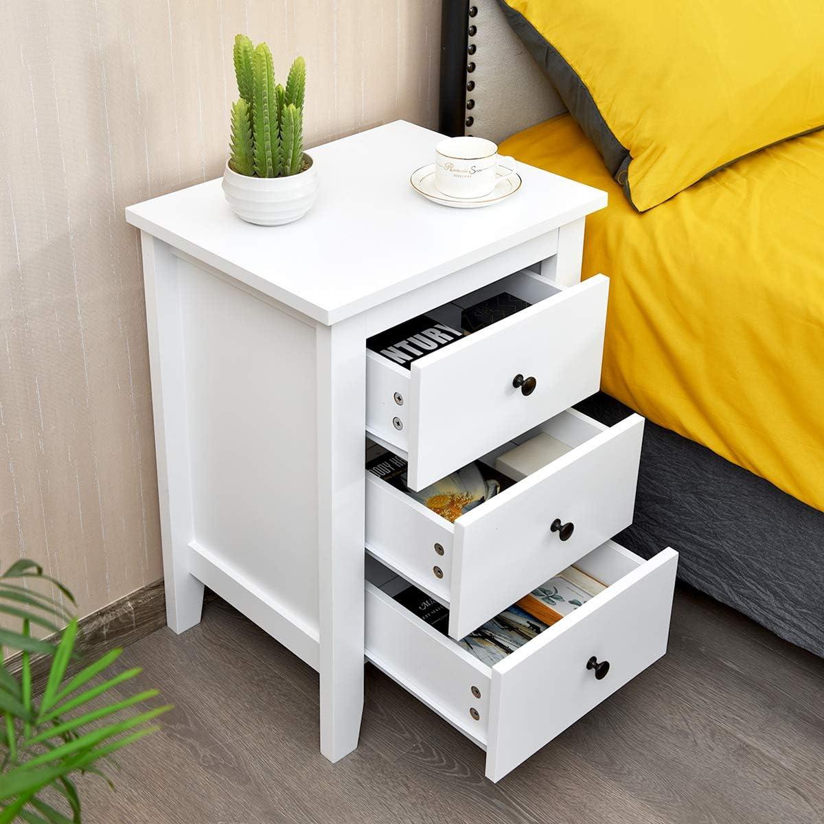 2PCS Nightstand End Beside Table Drawers Modern Storage Bedroom Furniture White