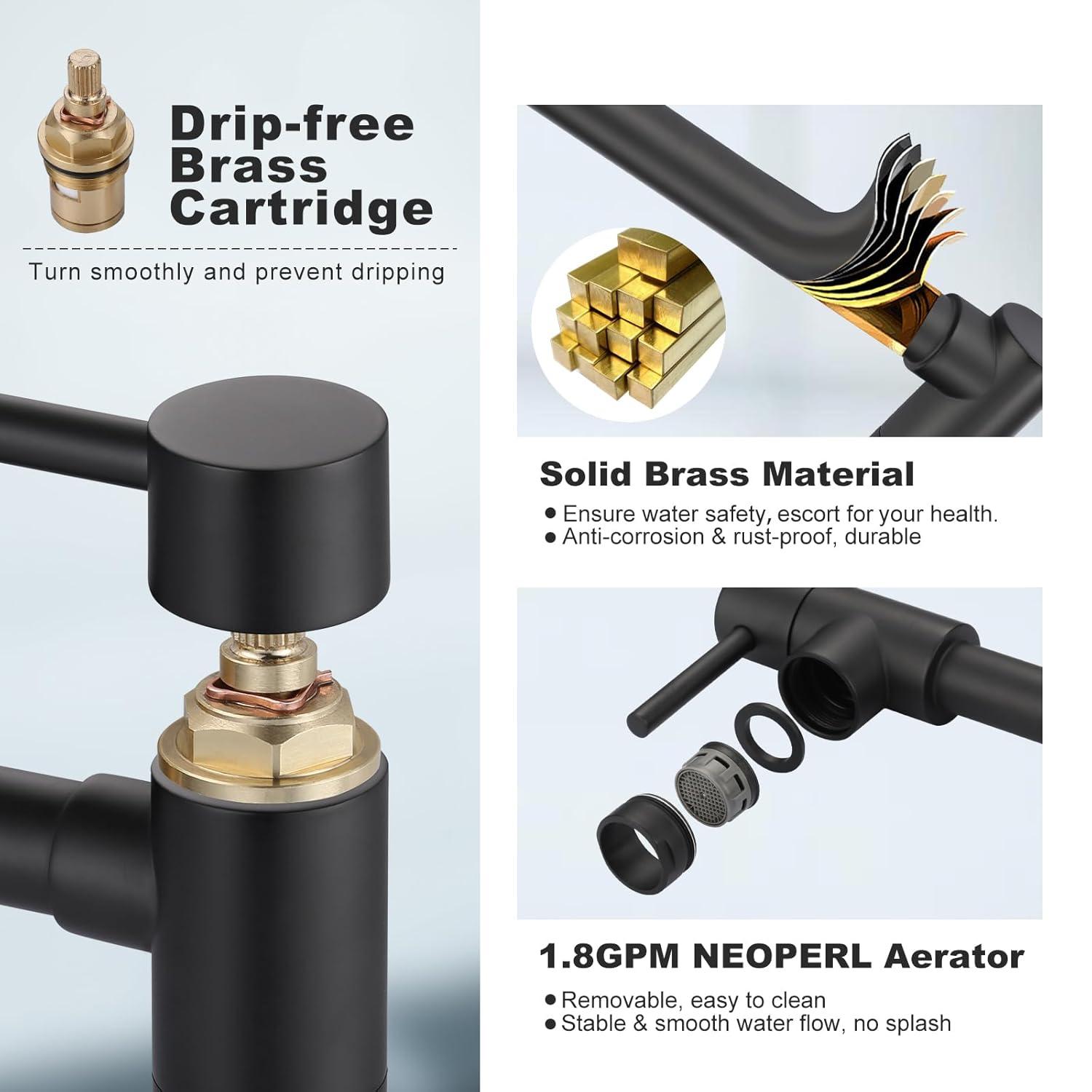 Pot Filler Faucet Wall Mount Kitchen Sink Faucet Stove Pot Filling Faucet with Double Joint Swing Arms Folding Faucet, Solid Brass Material, Lead-Free, Single Hole, Brushed Gold