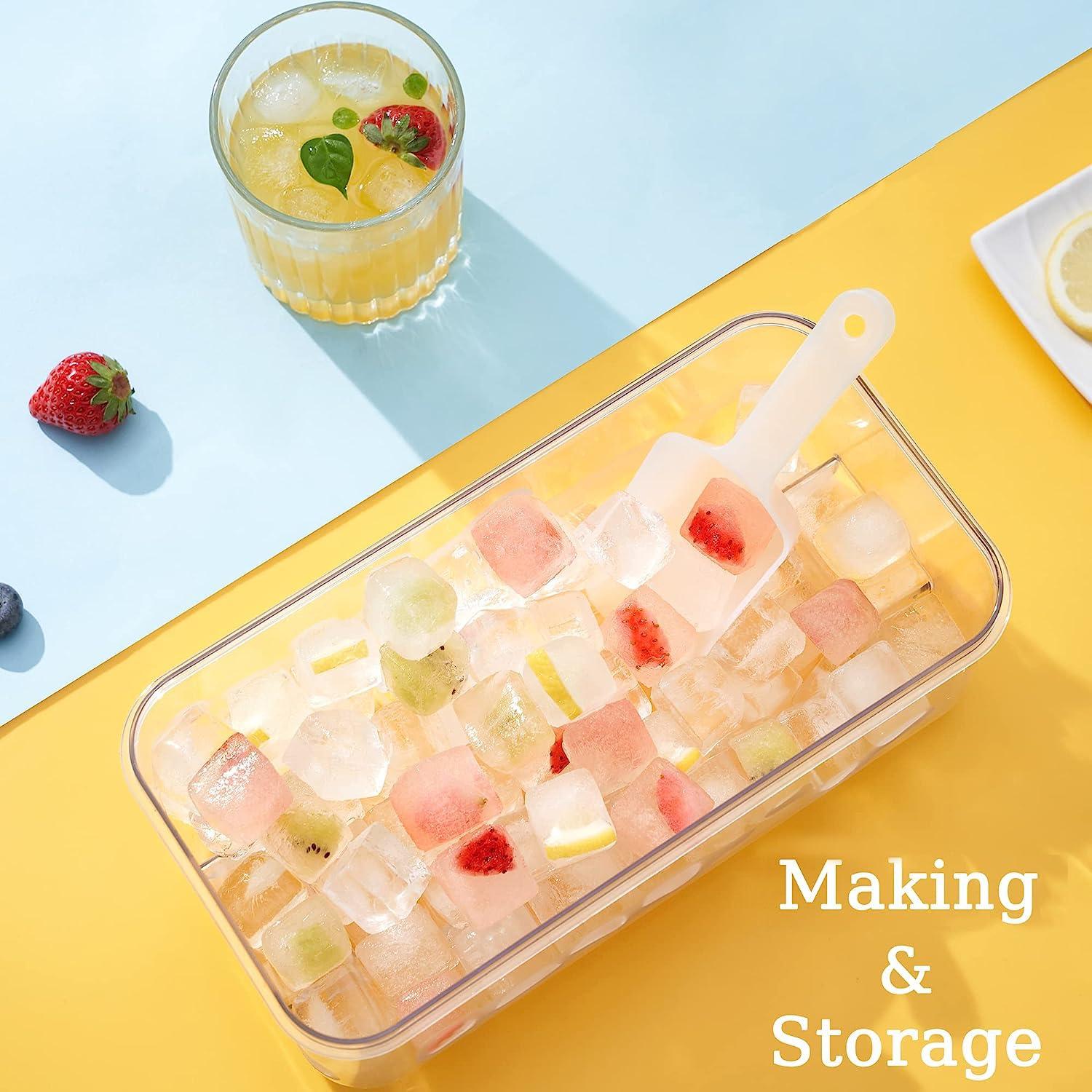 Ice Cube Tray with Lid and Bin, 64 pcs Ice Tray Kit with Ice Scoop, Ice Cube Pop Out Tray, Ice Cube Trays for Freezer, Ice Cube Molds, BPA Free, Easy Release Stackble Spill-Resistant (Green)