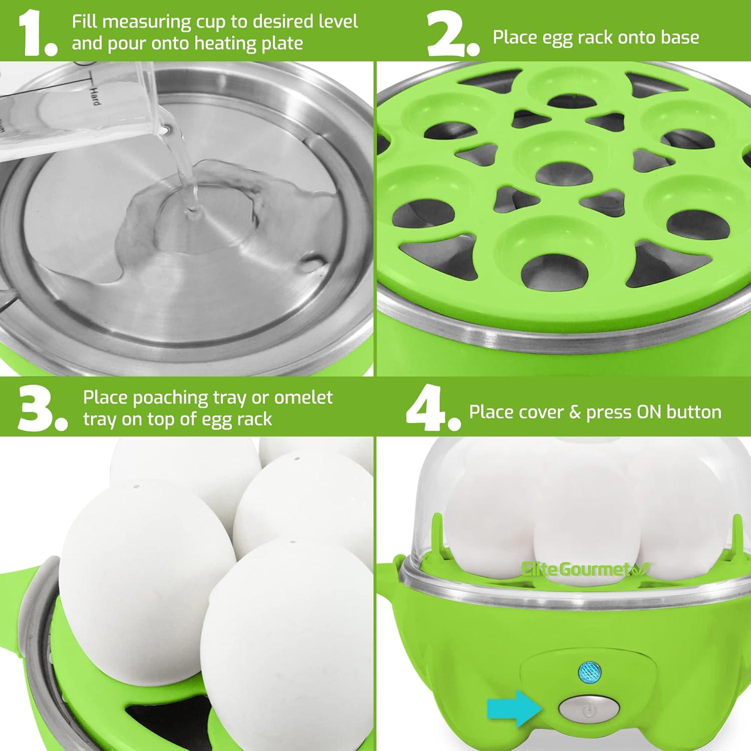 Elite Cuisine EGC-007G Automatic Easy 7-Egg Cooker, Green