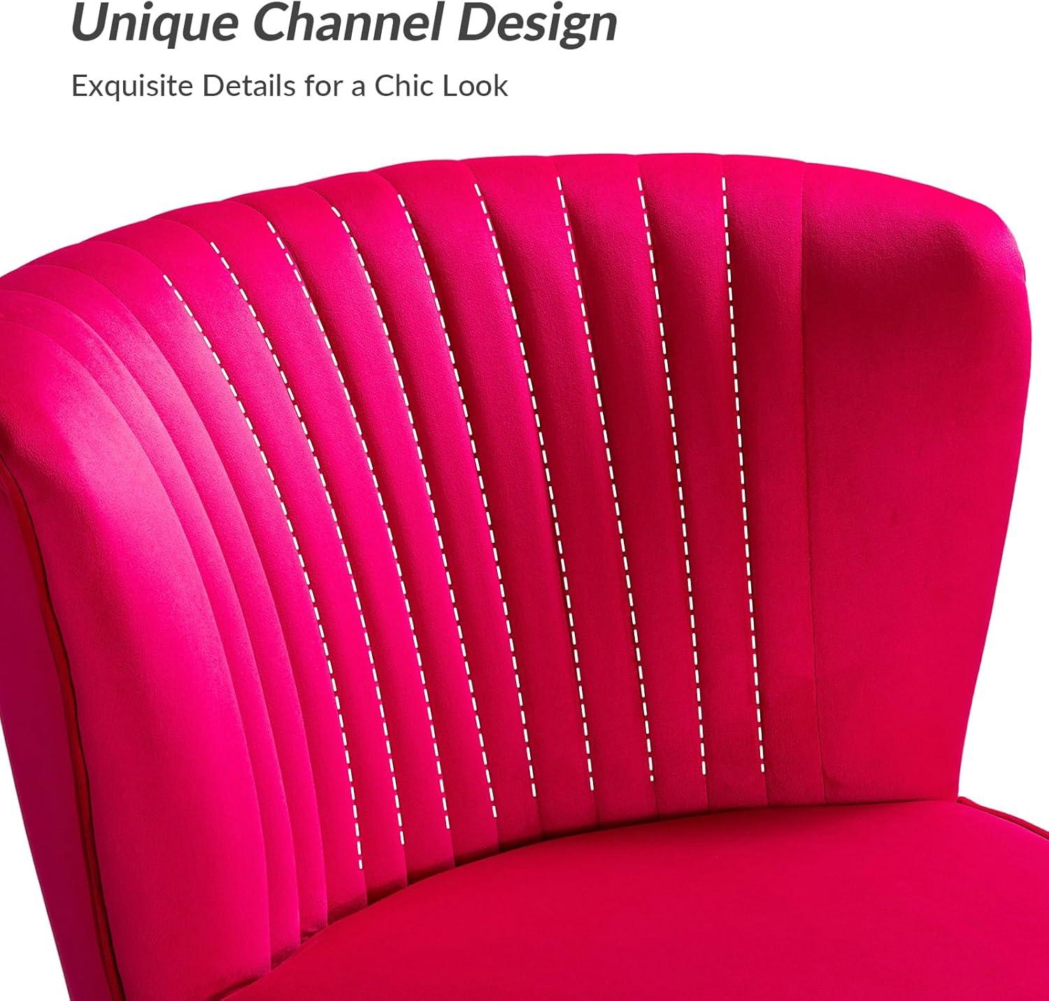Fuchsia Velvet Armless Accent Chair Set with Gold Legs