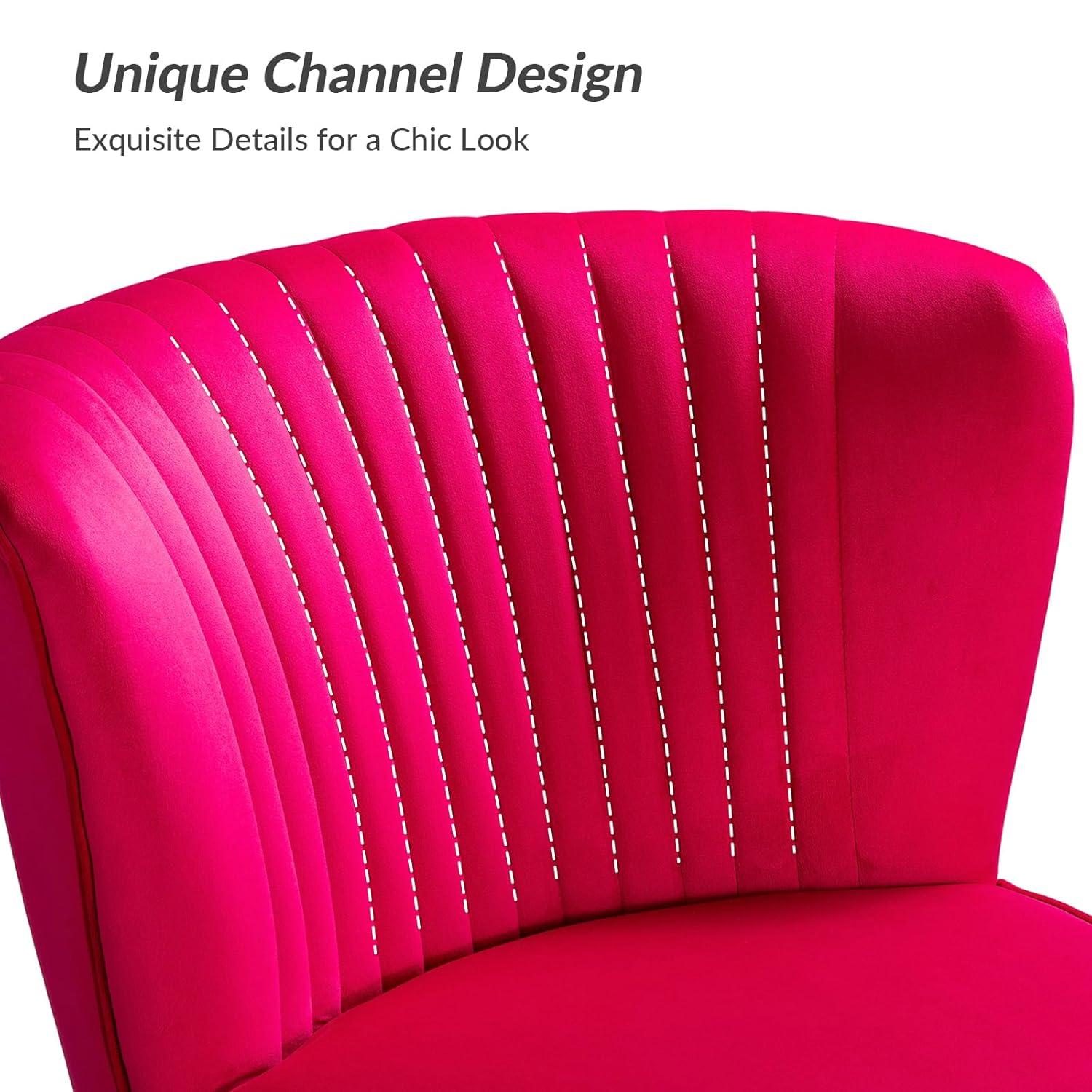 Fuchsia Velvet Armless Accent Chair Set with Gold Legs