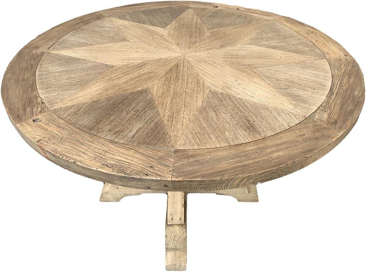 Farmhouse Light Brown Reclaimed Wood Round Dining Table