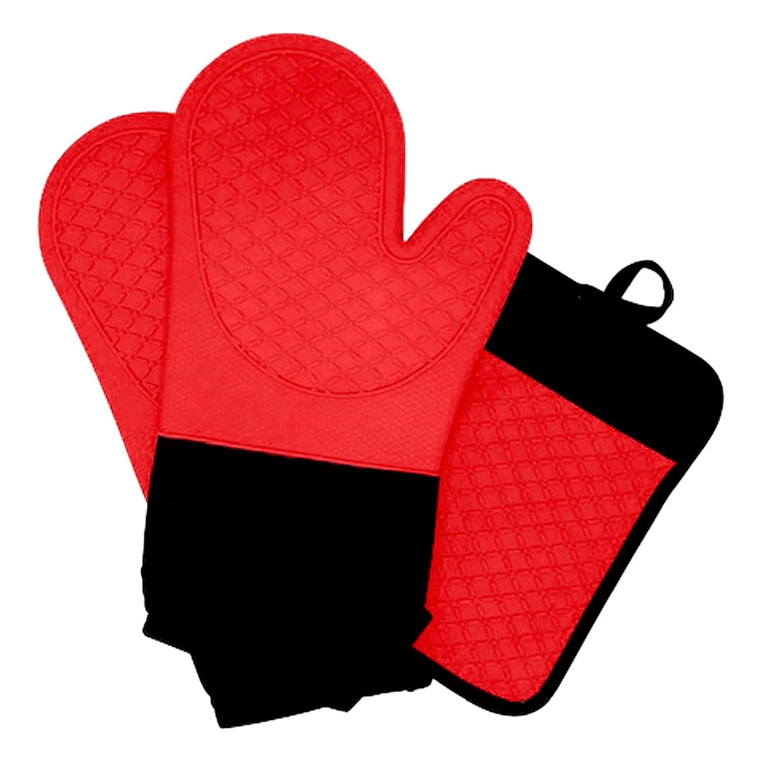 Ecoberi Red Silicone Oven Mitts and Pot Holder Set, 3 Count
