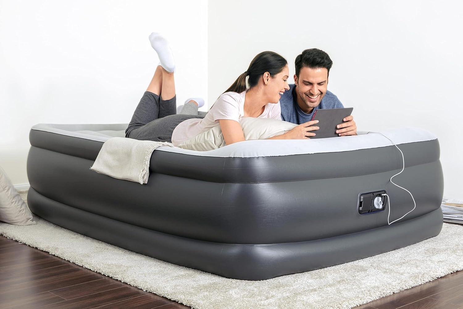 SleepLux Queen Size Raised Inflatable Air Mattress with Built-in Pump