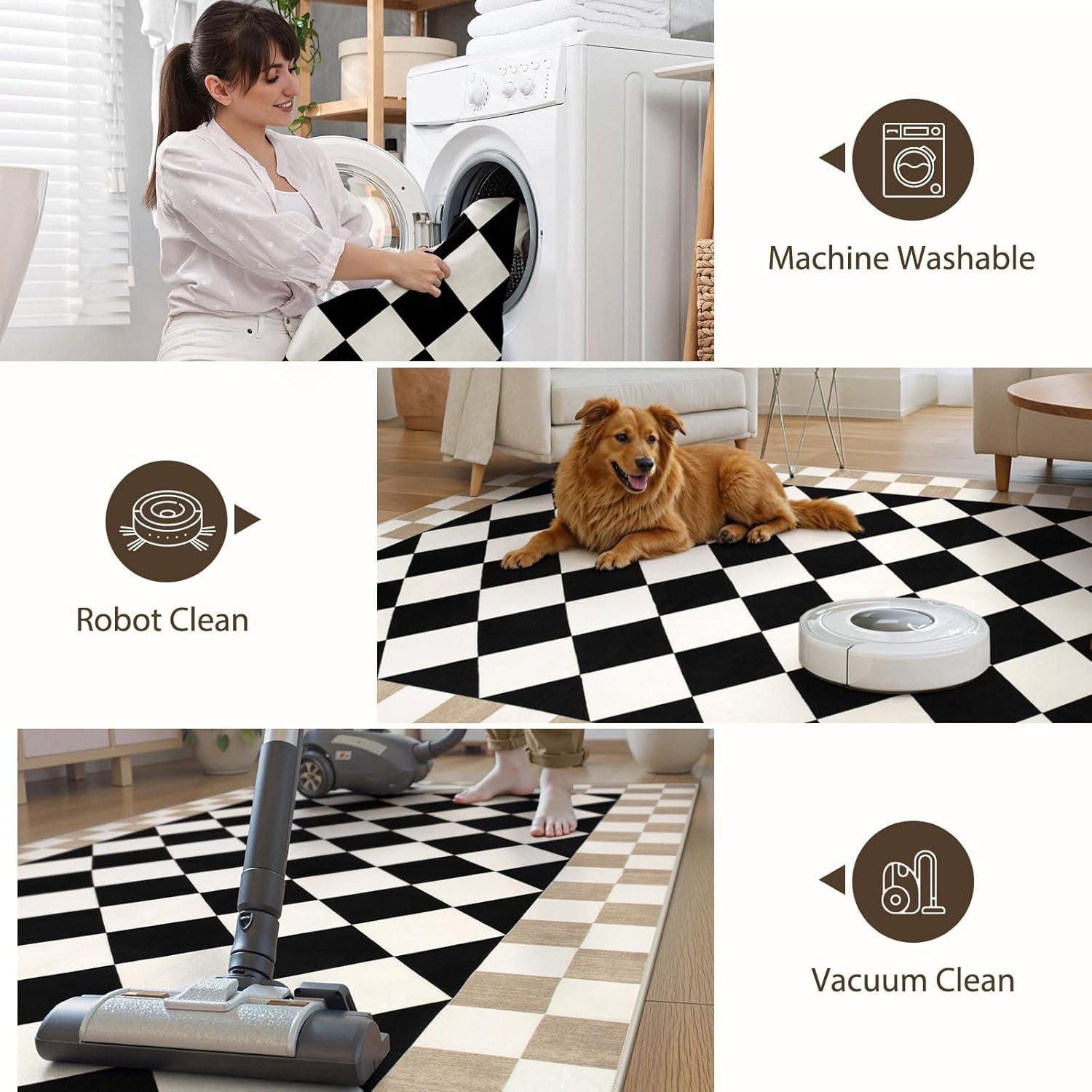 Corrigan Studio® Haylee Super Lightweight Plastic Straw Rug Checkered Black/White Outdoor Area Rug