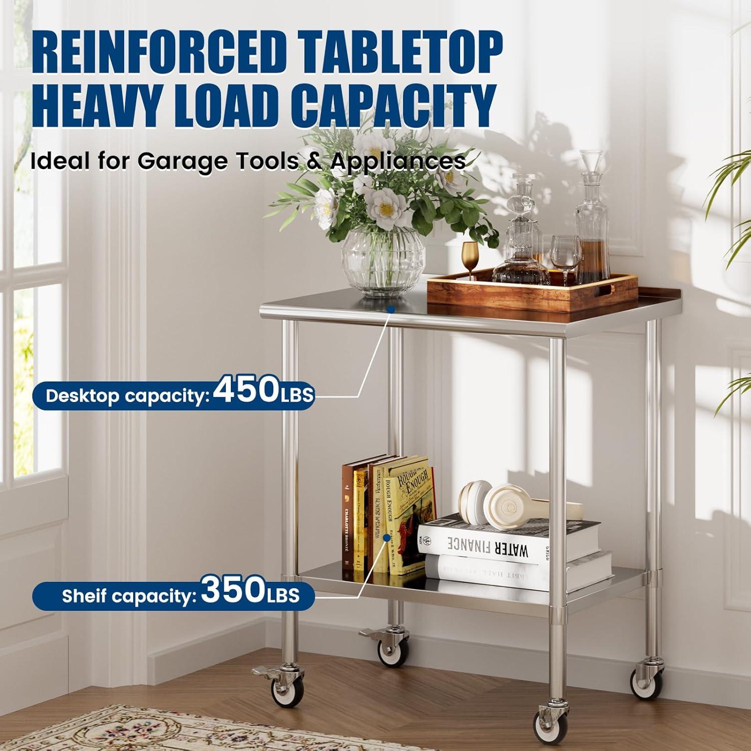 Sakiyr Stainless Steel Work Table, Heavy Duty Commercial Food Prep Table with Undershelf for Home Kitchen