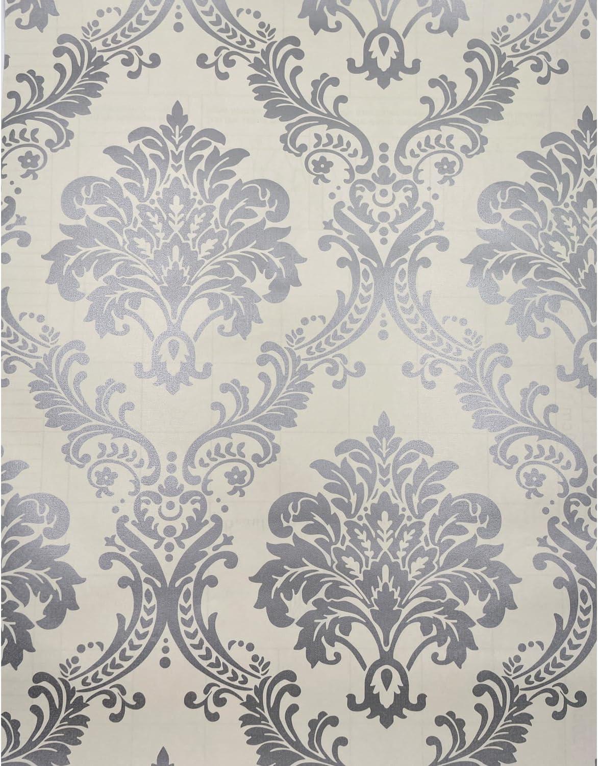 Yifely Vintage Gray Damask Removable PVC Shelf Drawer Liner Home Decor 17x118 Inch