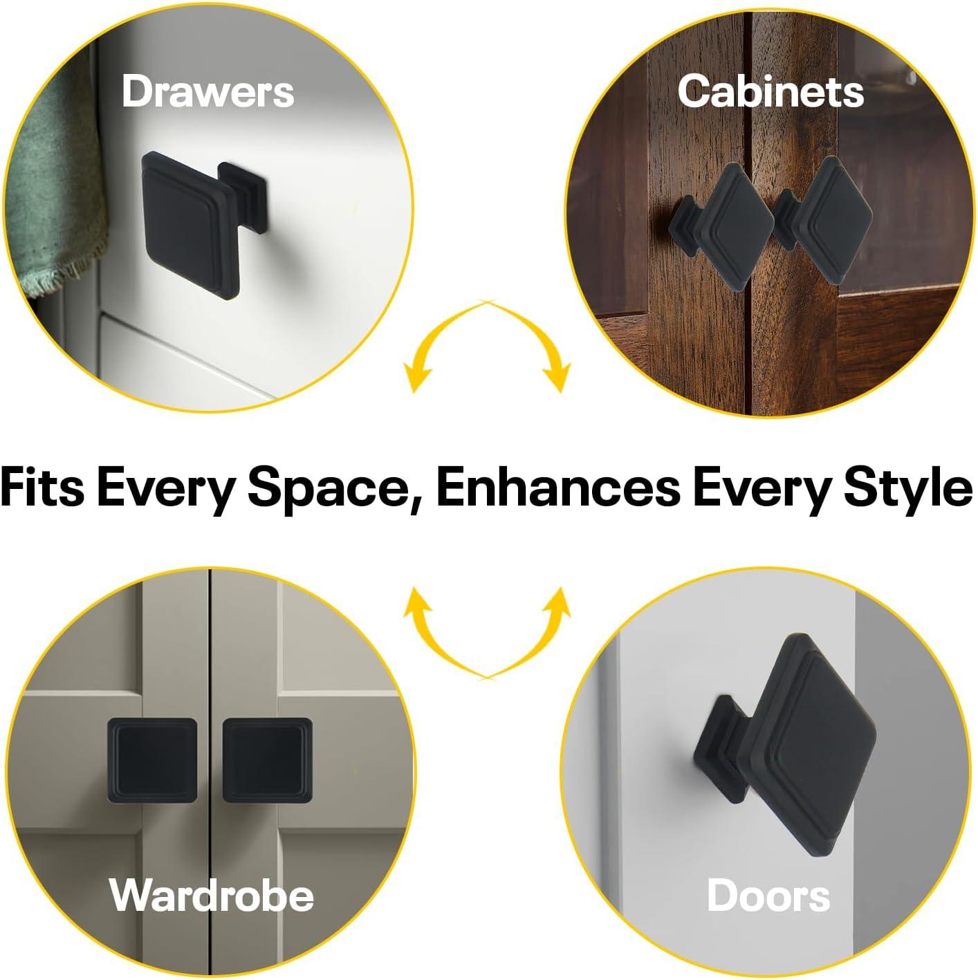 Single Hole Drawer Knobs - 10 Pack Black Cabinet Knobs - Square Dresser Knobs Dresser Handles Closet Door Knobs - Kitchen Cabinet Knobs - Cabinet Hardware