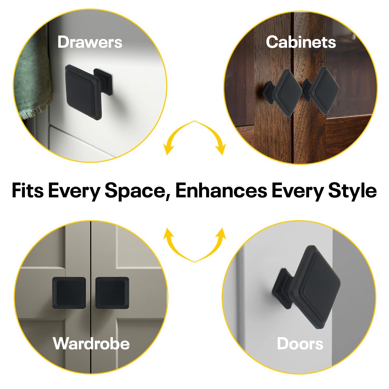 Single Hole Drawer Knobs - 10 Pack Black Cabinet Knobs - Square Dresser Knobs Dresser Handles Closet Door Knobs - Kitchen Cabinet Knobs - Cabinet Hardware