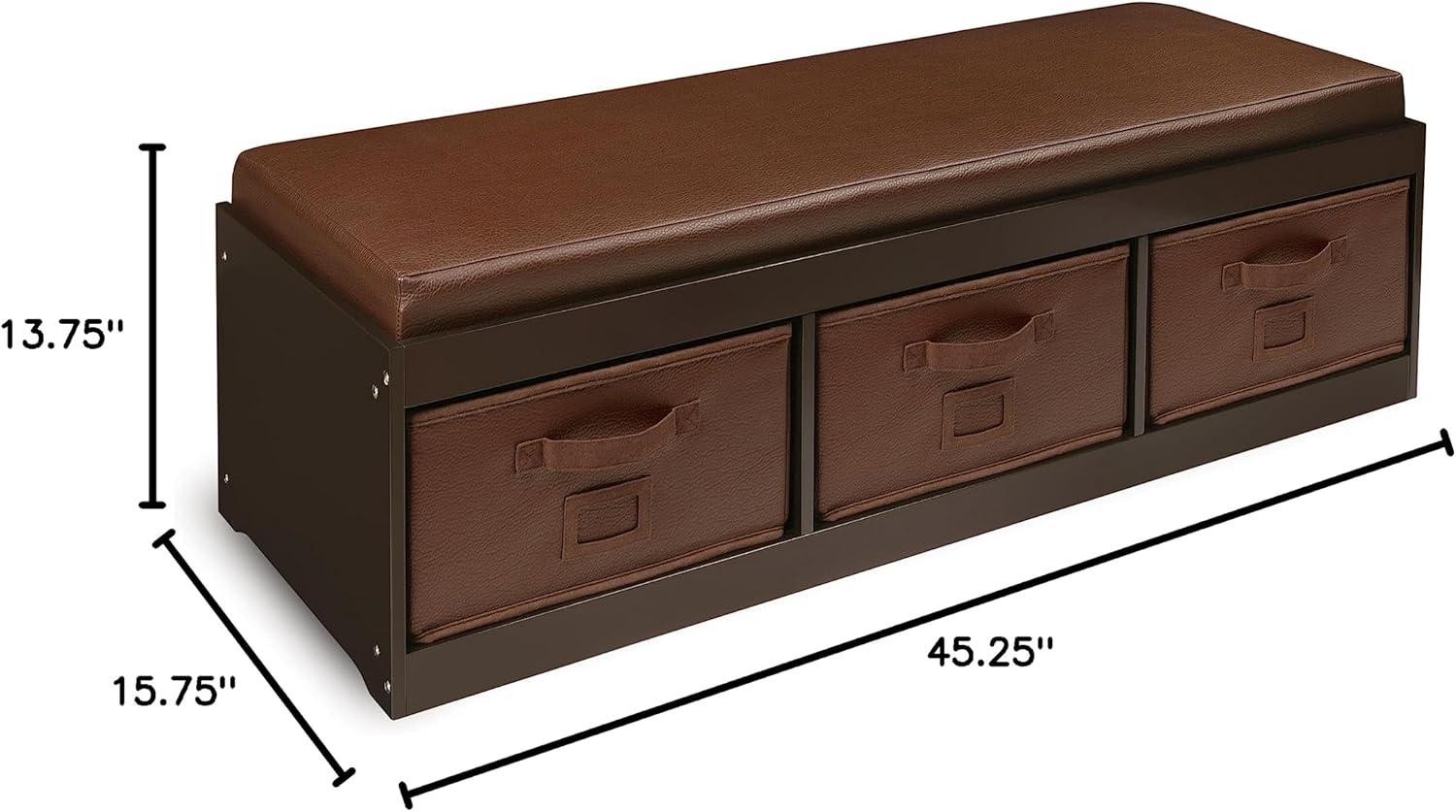 Badger Basket Kid's Storage Bench with Cushion and Three Bins - Espresso
