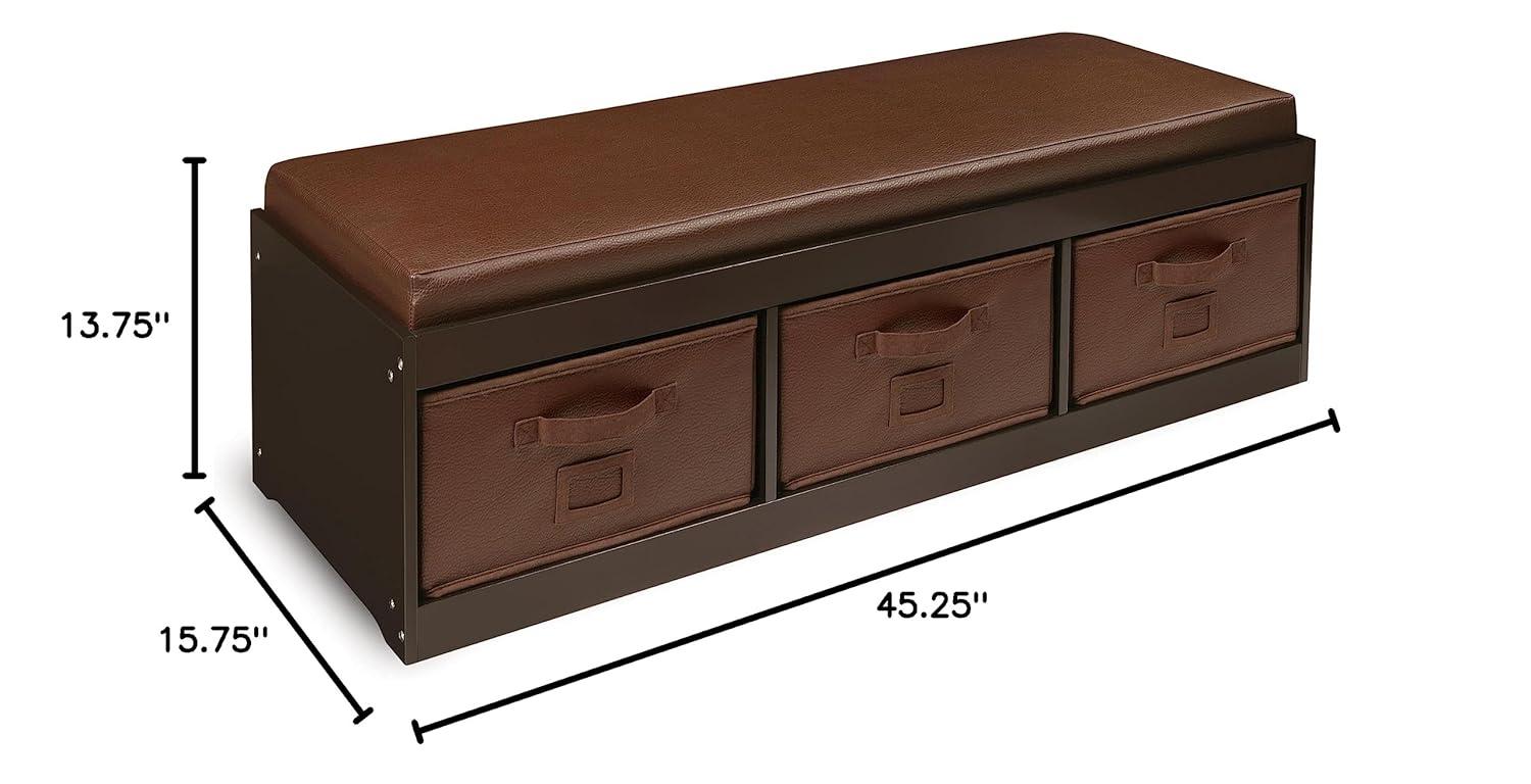 Badger Basket Kid's Storage Bench with Cushion and Three Bins - Espresso