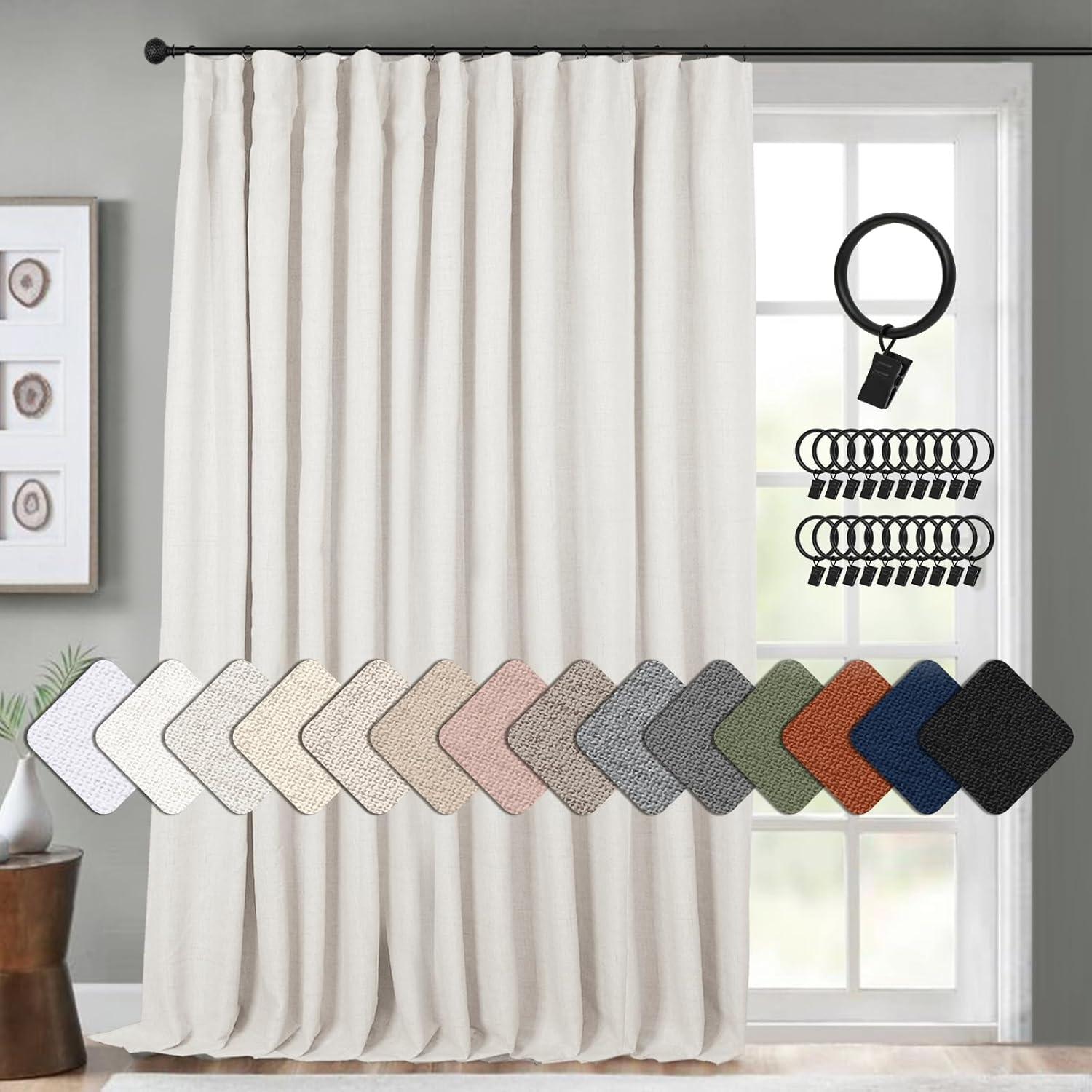 Beige Linen Blackout Rod Pocket Indoor Curtains 84" x 100"