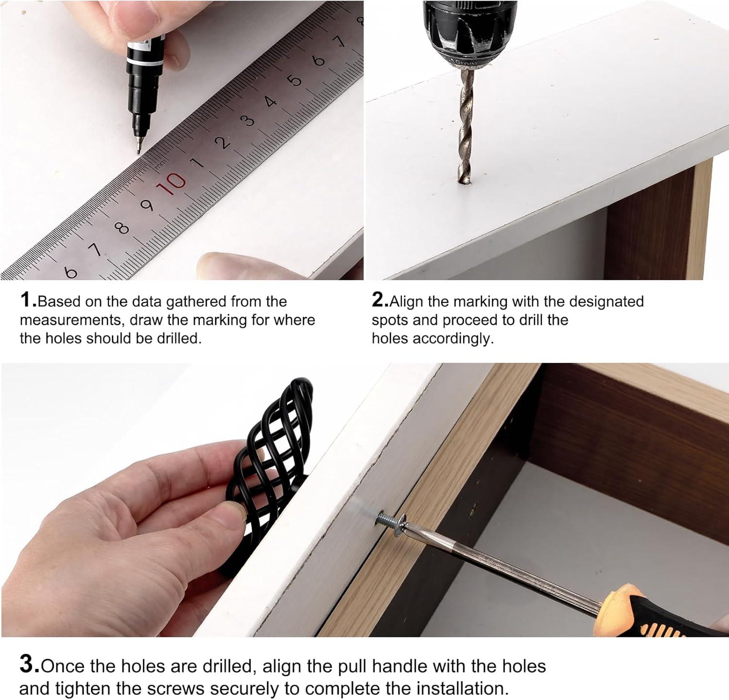 6 Pack Muted Black Birdcage Nest Twist Cabinet Wardrobe Door Handle Drawer Cupboard Kitchen Dresser Pull Single Hole