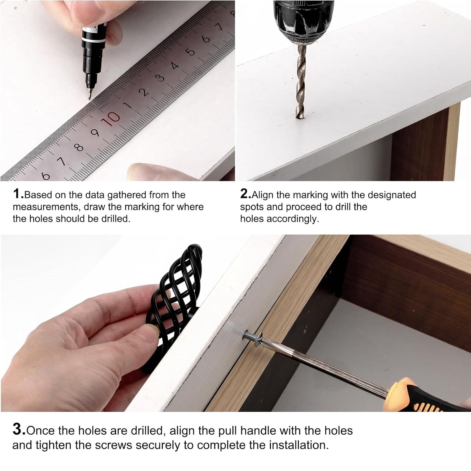 6 Pack Muted Black Birdcage Nest Twist Cabinet Wardrobe Door Handle Drawer Cupboard Kitchen Dresser Pull Single Hole