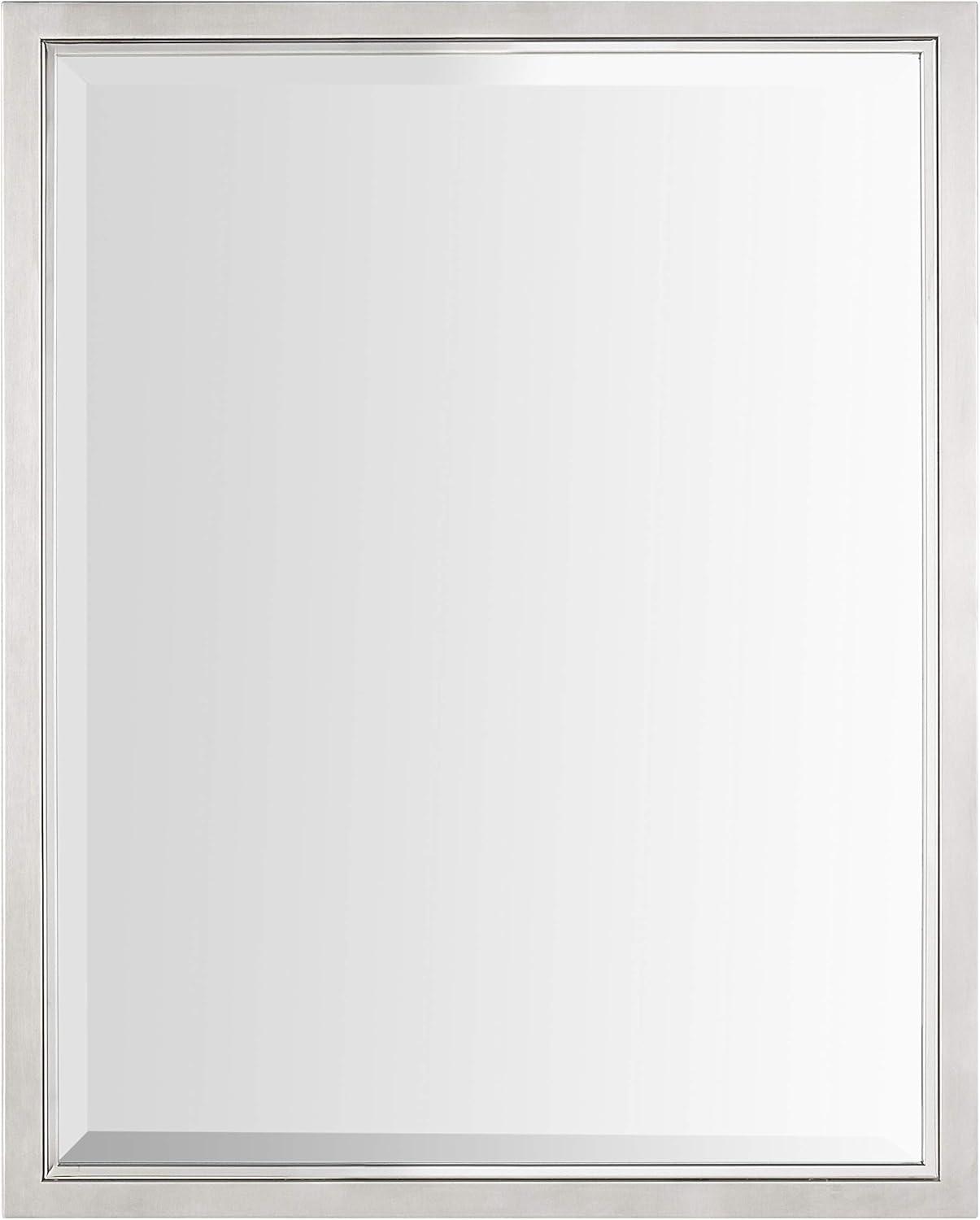 Head West Brushed Nickel and Chrome Metal Framed Vanity Mirror for Bathroom - Beveled-Edge Bedroom Mirror with Z-Bar Brackets for Vertical & Horizontal Placement - 24"x30"