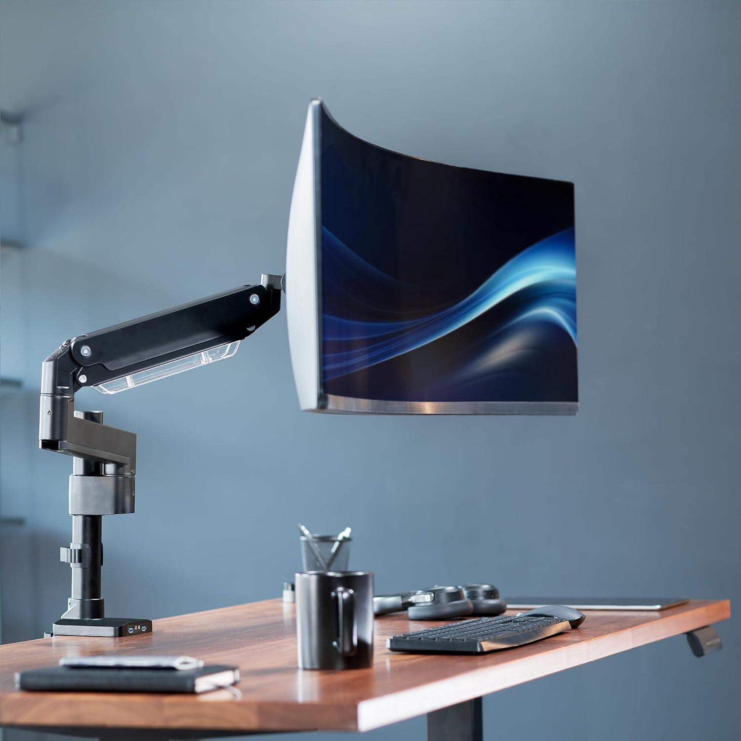 Pneumatic Arm Single Monitor Desk Mount with USB