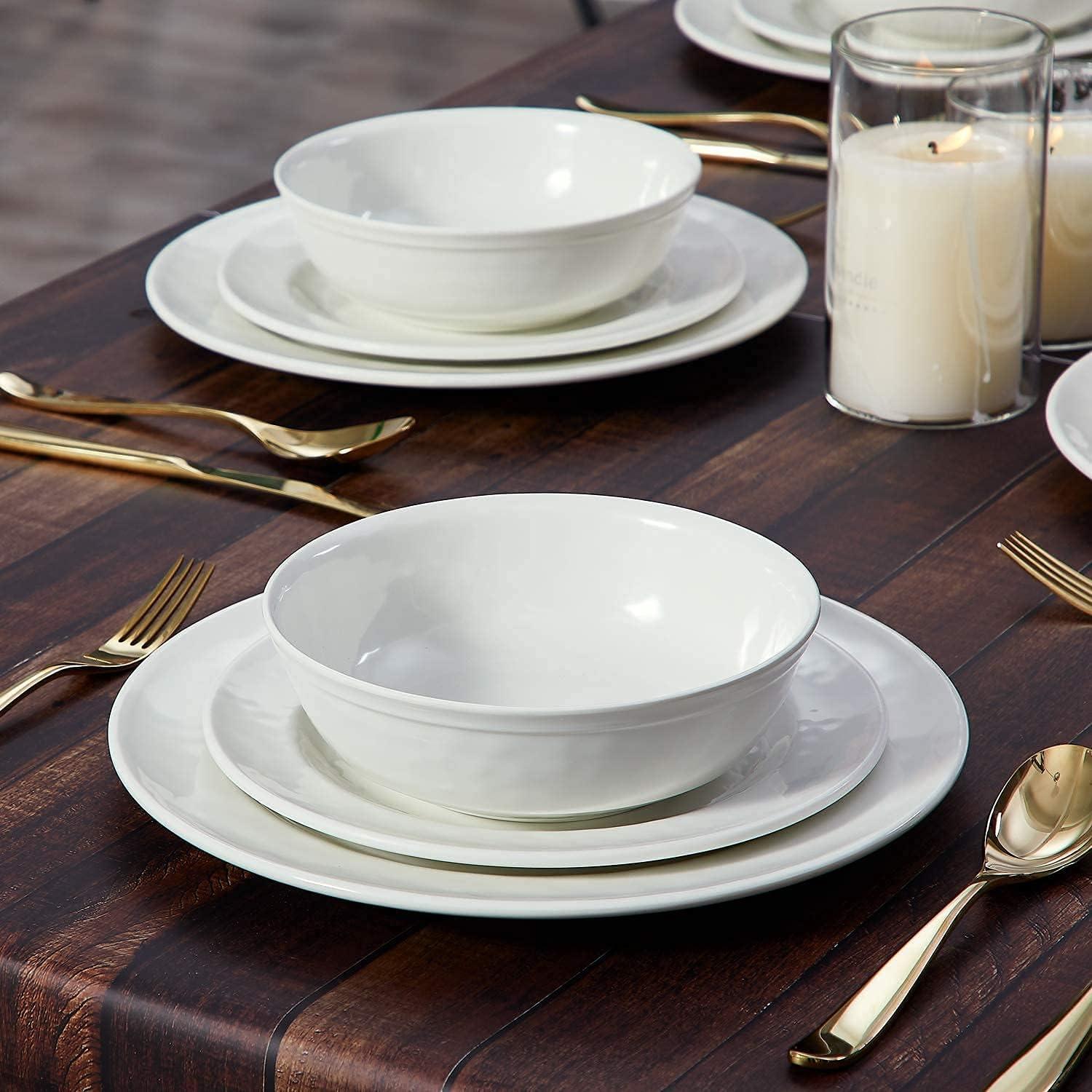 TP 18-Piece Dinnerware Set, Melamine Dishes Set with Bowls and Plates, Service for 6, Non-breakable Lightweight Dining Tableware, Ivory