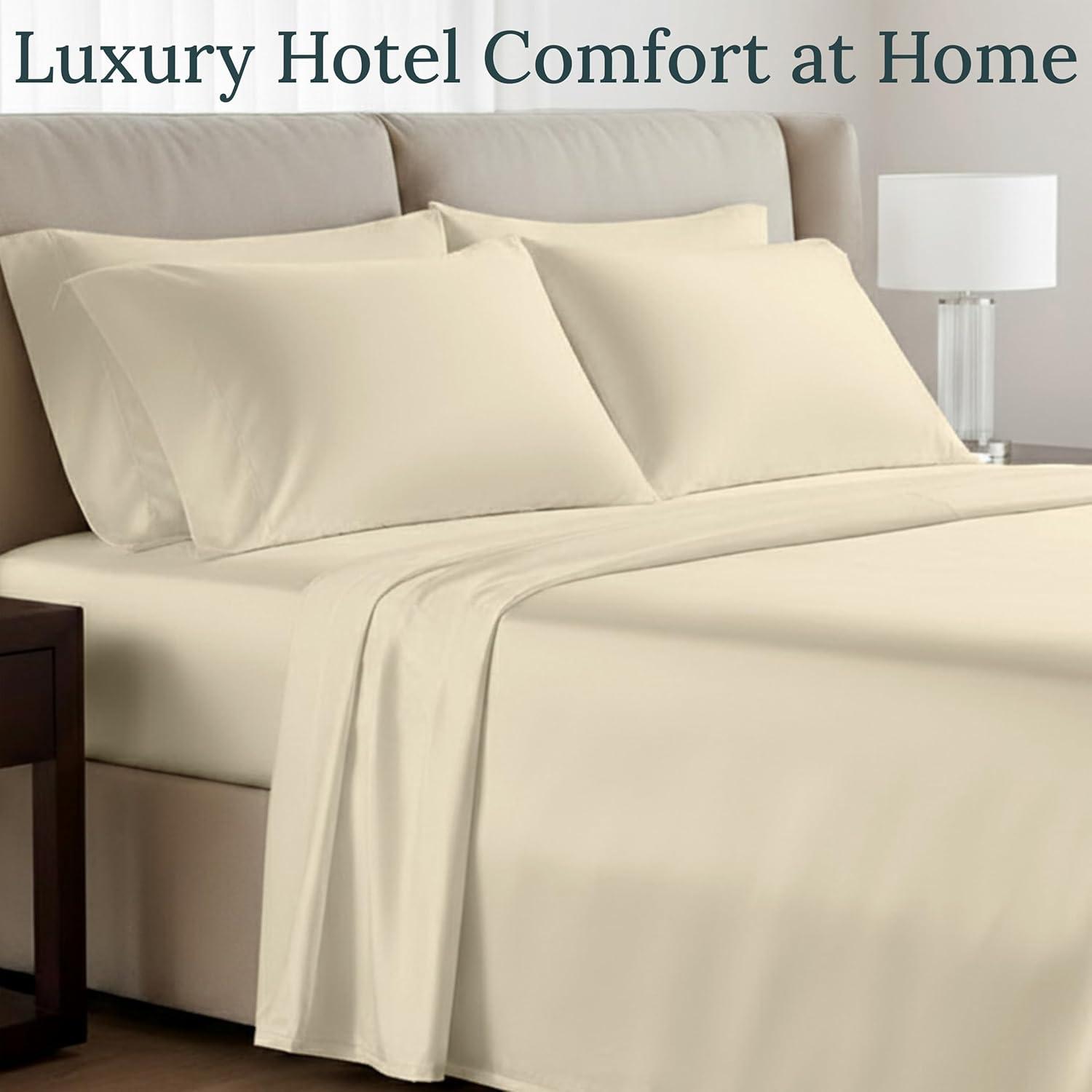 Luxury 1000 Thread Count Bed Sheets Set - 100% Cotton Sateen - Soft, Thick & Deep Pocket by California Design Den - Ivory, King