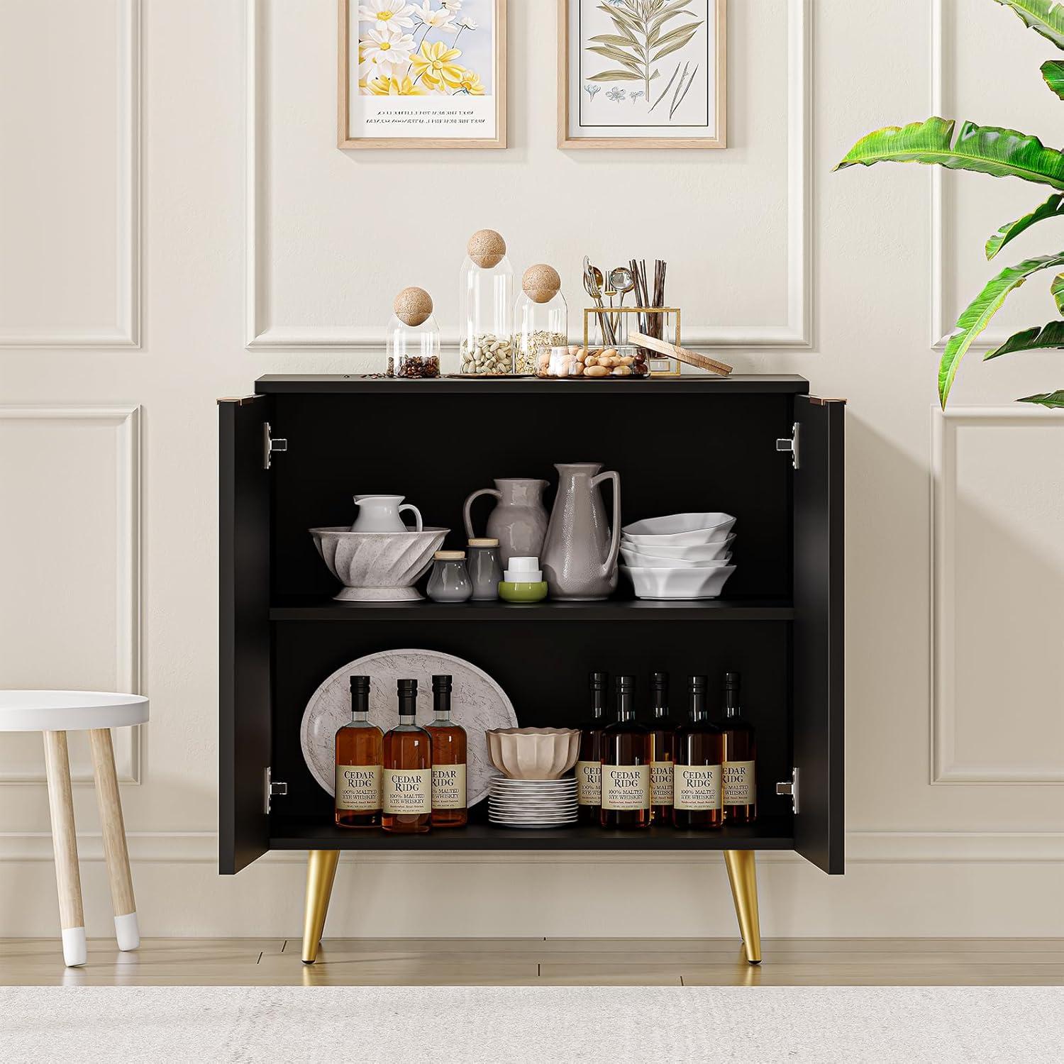 Sideboard Buffet Cabinet with Storage, Fluted Credenza Storage Cabinet with Painted Finish and Adjustable Shelves