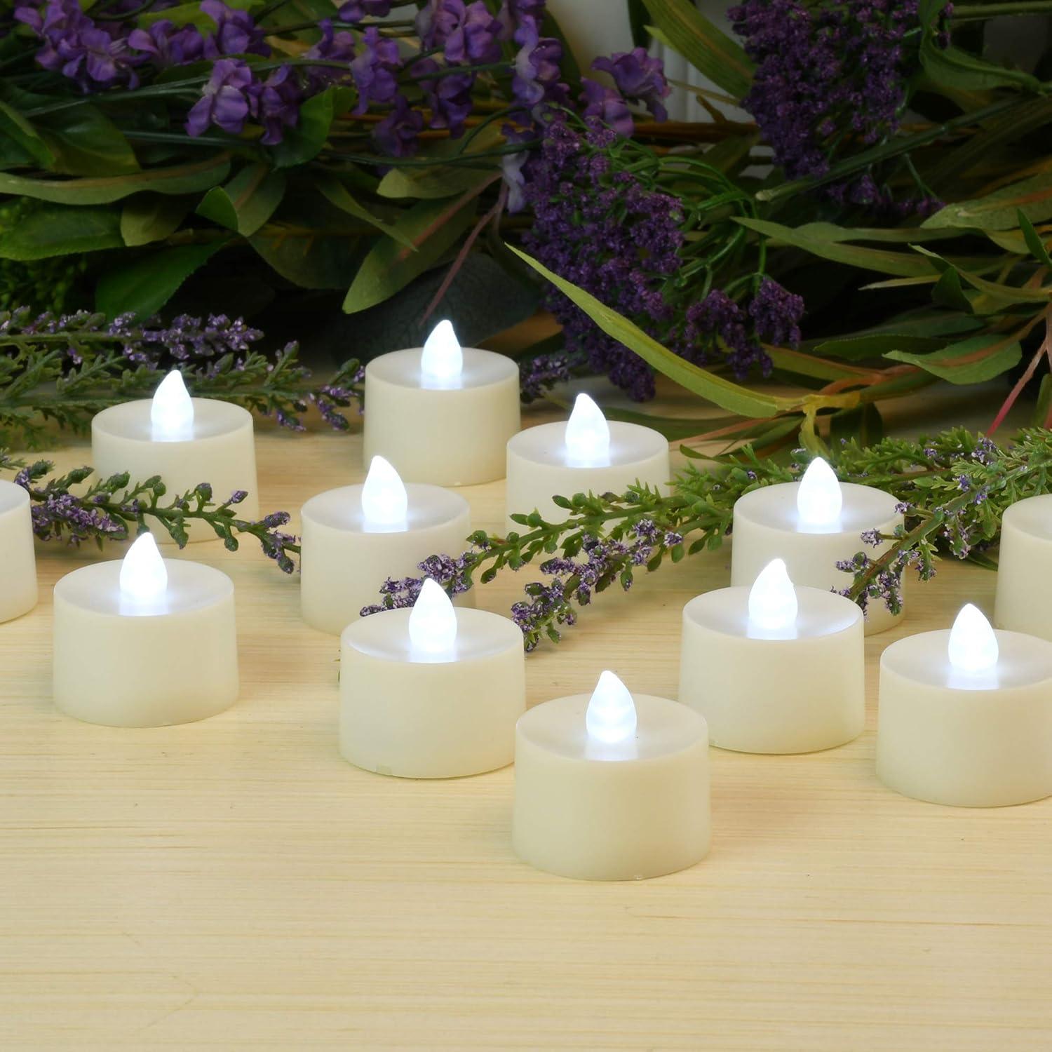 LumaBase Battery Operated Tea Light Candles - Set of 12 (Soft White)