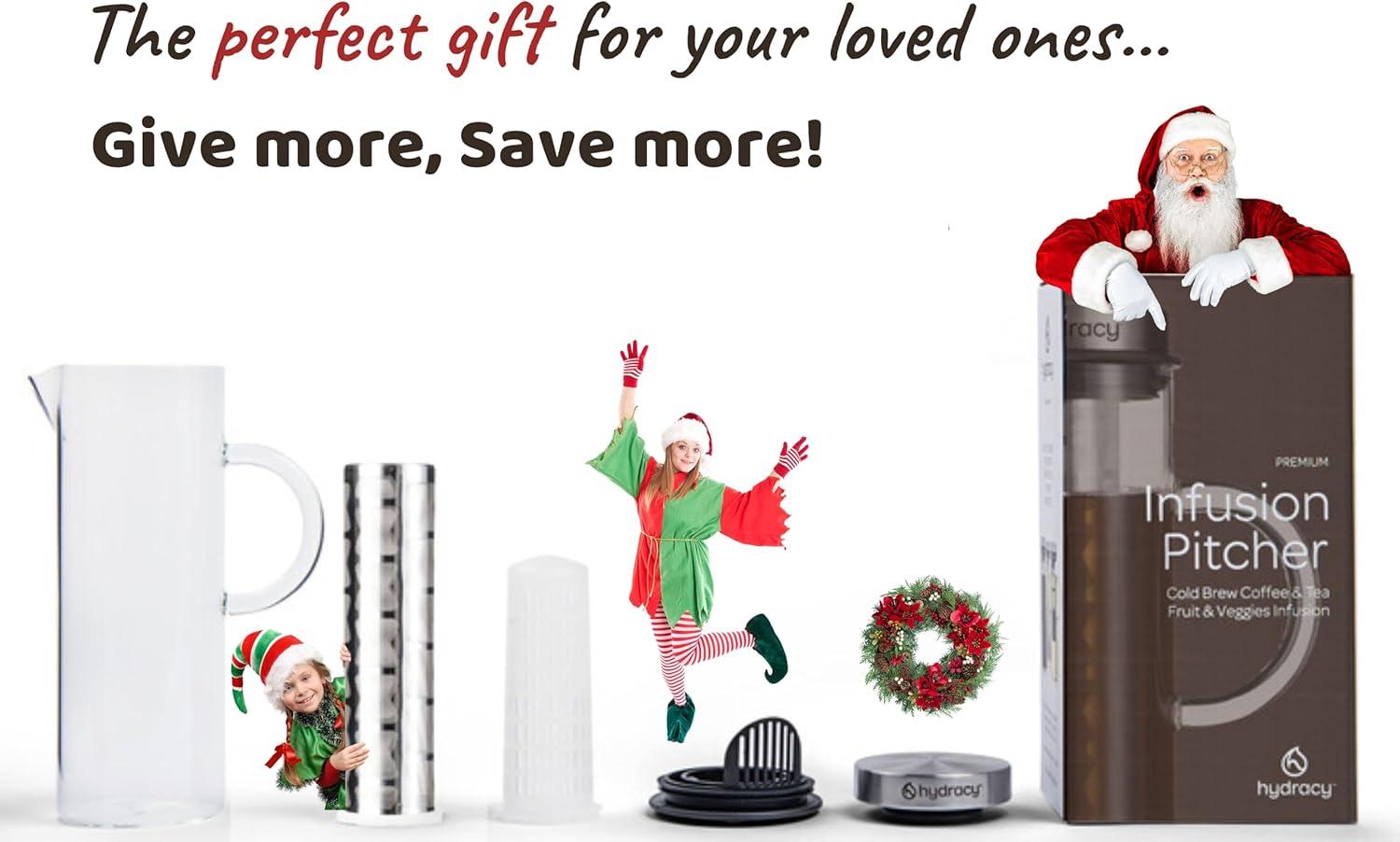 MODERN WALLS LLC B07WS8D4KF Cold Brew Coffee Maker - Large Glass Infusion Pitcher 1.6 Quarts 52Oz - Iced Coffee & Iced Tea Pitcher With Stainless Steel Lid & Fruit Infusion Tube - Perfect For Home Or Office
