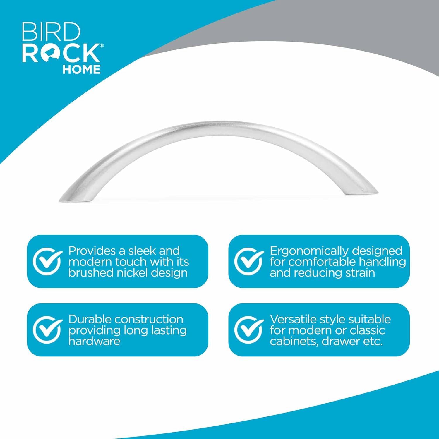 BIRDROCK HOME Sleek Rounded Handle - Brushed Nickel - Cabinet Drawer Pulls - Modern Adjustable Hardware for Kitchen, Bathroom, Cupboard, Dresser, Desk - Handles for Drawers - 3.75 Inch - 25 Pack