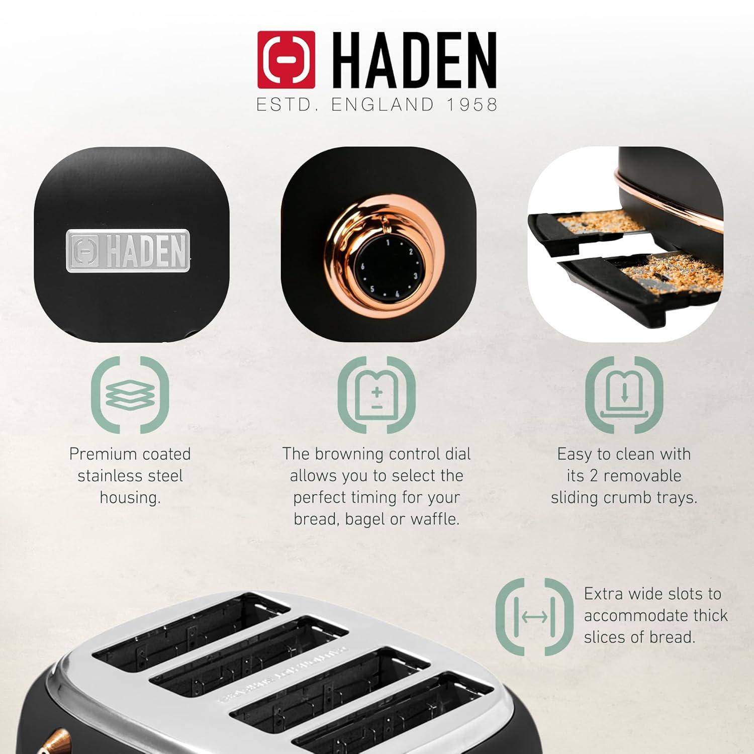HADEN Heritage Black and Copper 4-Slice Toaster