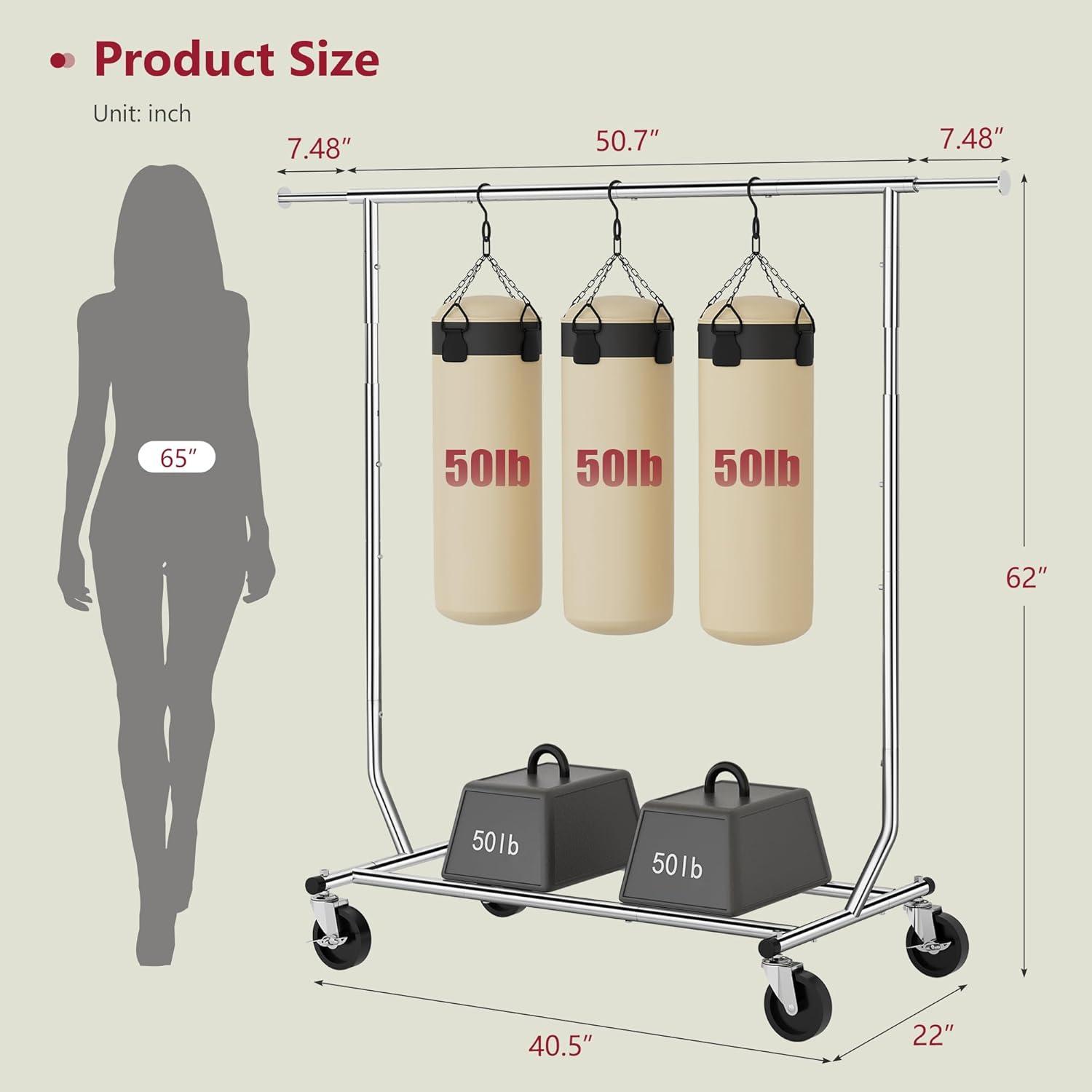 Clothing Rack Heavy Duty Clothes Rack Foldable Garment Rack with Wheels and Extendable Rod,Chrome