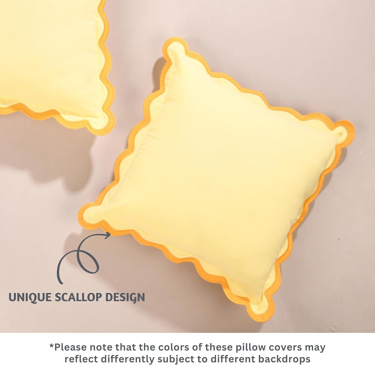 Folkulture Throw Pillow Cover Scallop Embroidery Oasis Set of 2 (18 x 18 Inch) - Lemon Zest