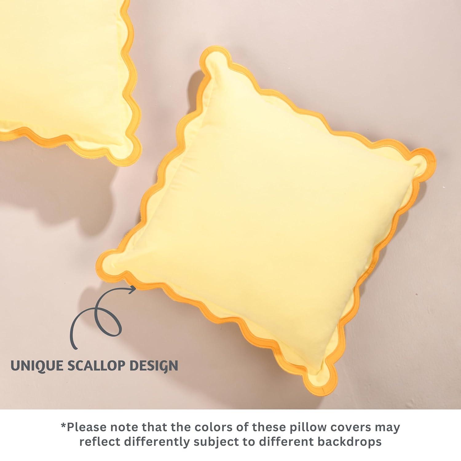 Folkulture Throw Pillow Cover Scallop Embroidery Oasis Set of 2 (18 x 18 Inch) - Lemon Zest